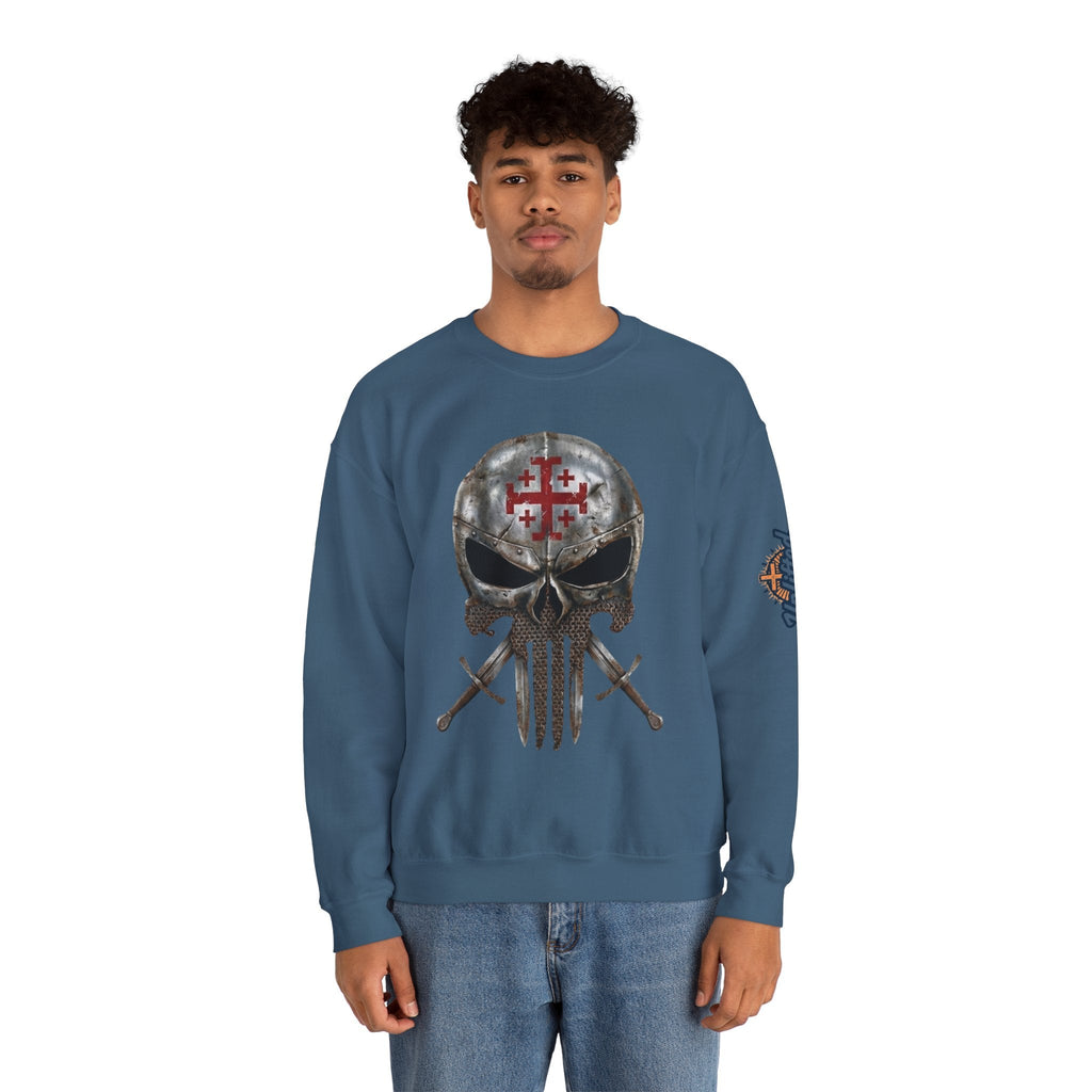 Crusader Knight Christian Skull Sweatshirt - Warrior Armor of God Sweatshirt Printify