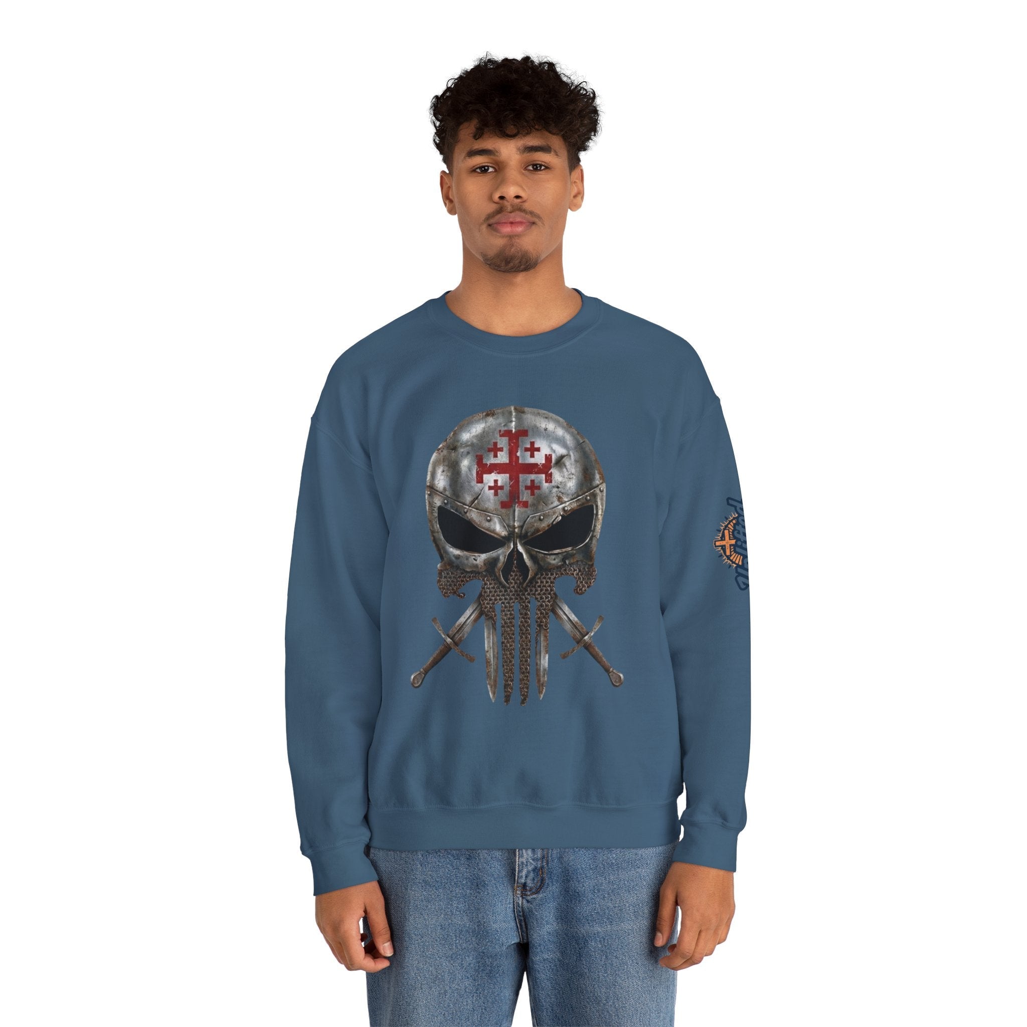 Crusader Knight Christian Skull Sweatshirt - Warrior Armor of God Sweatshirt Printify