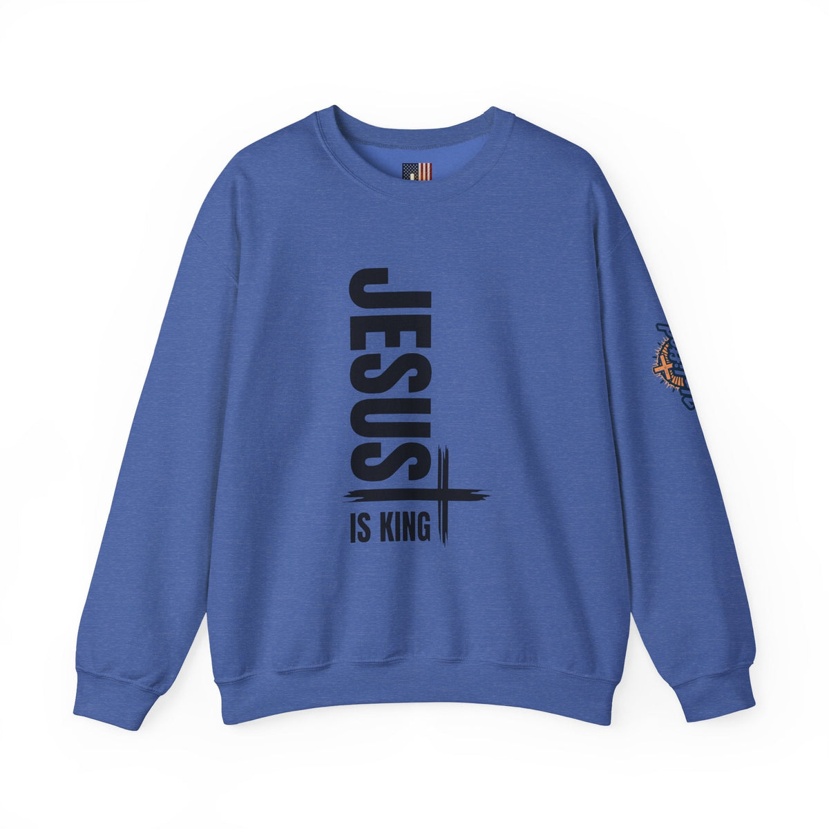 Jesus Is King Sweatshirt | Modern Typographic Cross Christian Sweatshirt Printify
