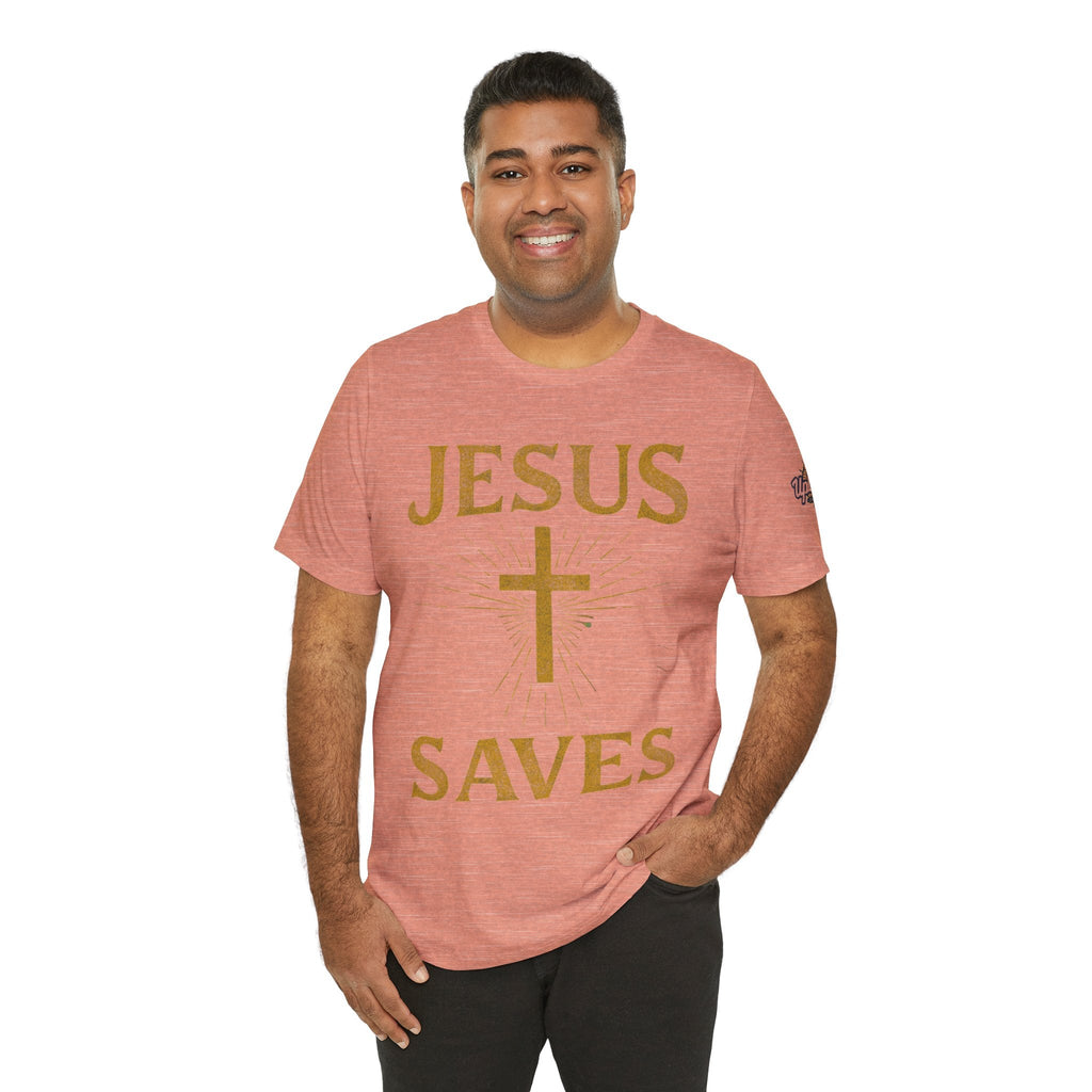 Jesus Saves T-shirt – Radiant Cross & Rays of Light Christian T-shirt for Eternal Hope & Faith Printify
