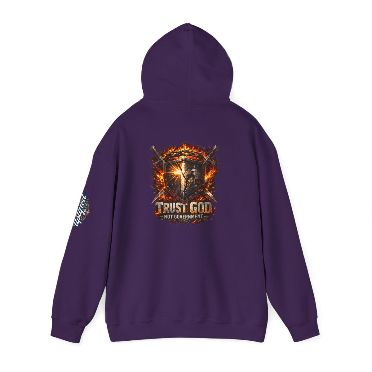 Trust God Not Government Shield Hoodie — Patriotic Christian Faith Hoodie Printify