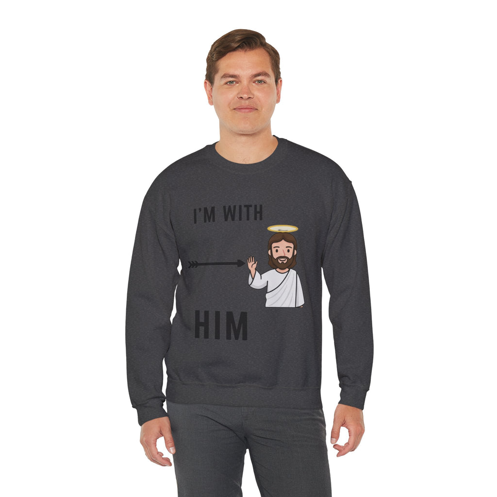 🔥 I’m With Him → Christian Sweatshirt | Arrow Pointing to Jesus | Minimalist Faith Tee | Subtle Cross Design | Bible-Inspired Apparel by Uplifted Gear Printify