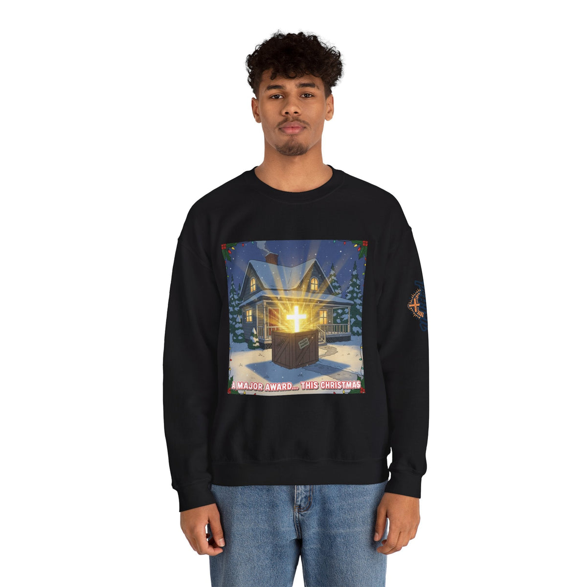 A Major Award This Christmas Sweatshirt – Fragile Leg Lamp Parody Cross Unboxing Christian Sweatshirt for Hilarious Faith & Holiday Glow Printify