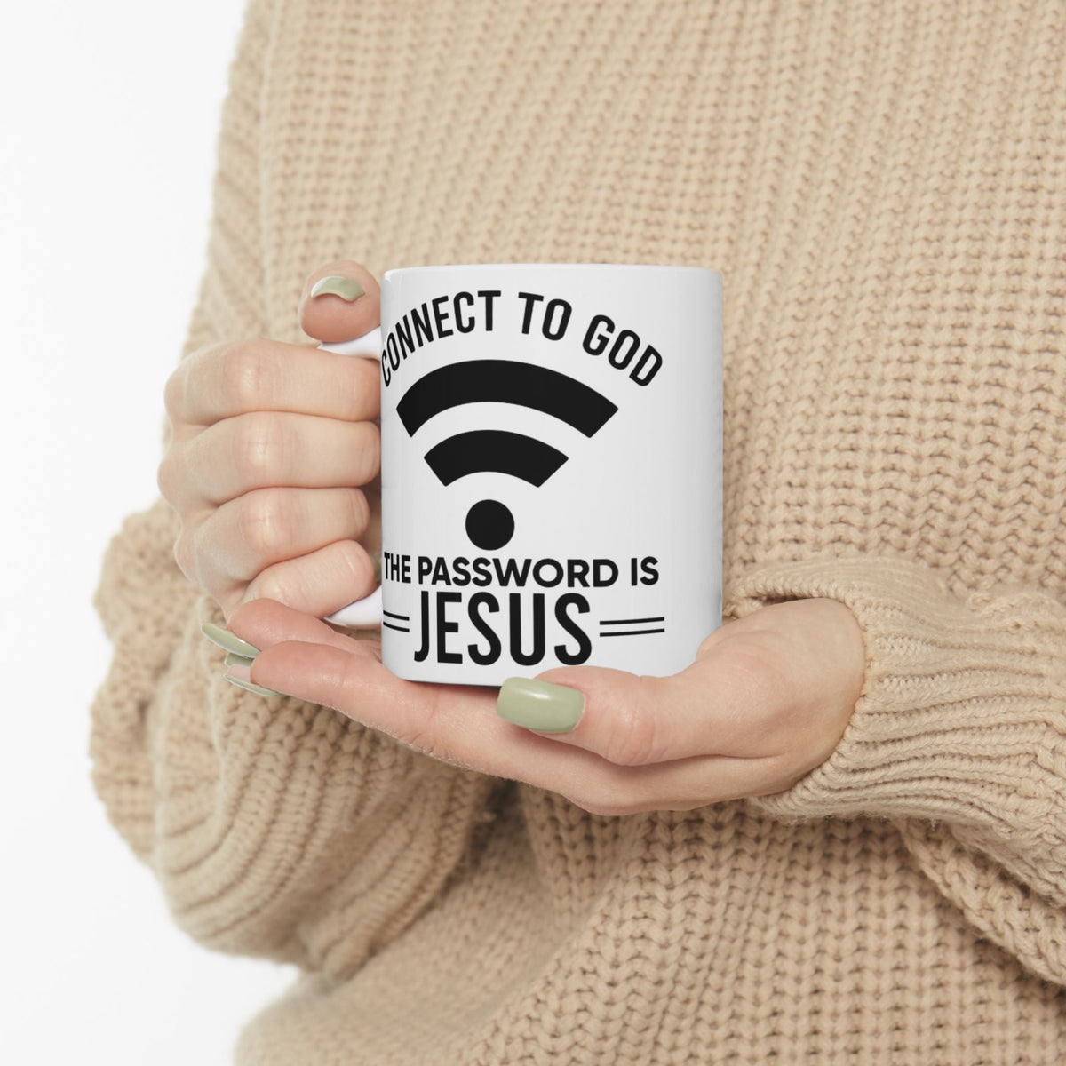 Connect to God Coffee Mug — "WIFI Password is Jesus" Funny Christian Faith Mug Printify