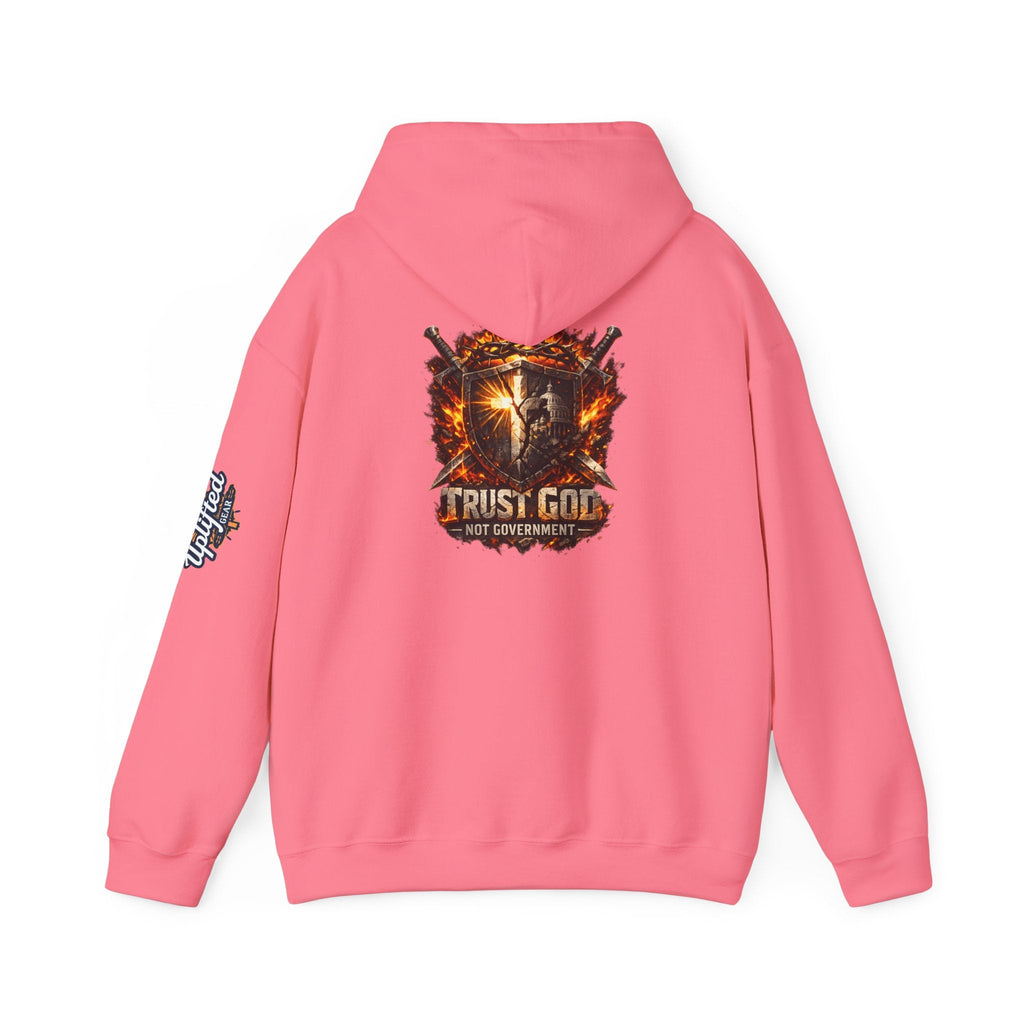 Trust God Not Government Shield Hoodie — Patriotic Christian Faith Hoodie Printify