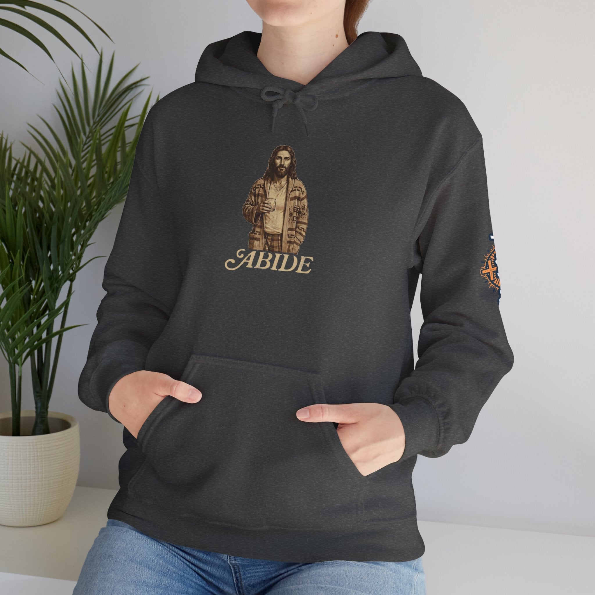 Abide Jesus Hoodie — Vintage 'The Dude' Religious Graphic Hoodie Printify