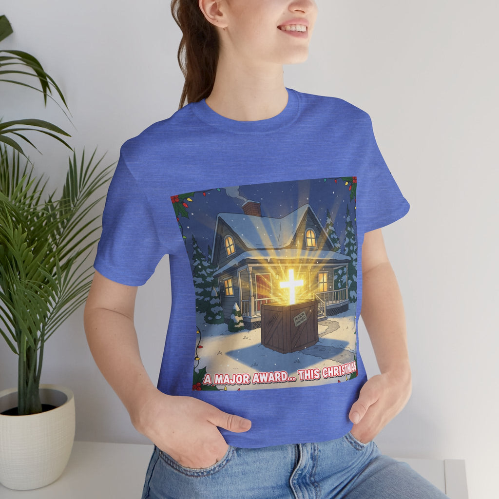 A Major Award This Christmas T-shirt – Fragile Leg Lamp Parody Cross Unboxing Christian T-shirt for Hilarious Faith & Holiday Glow Printify