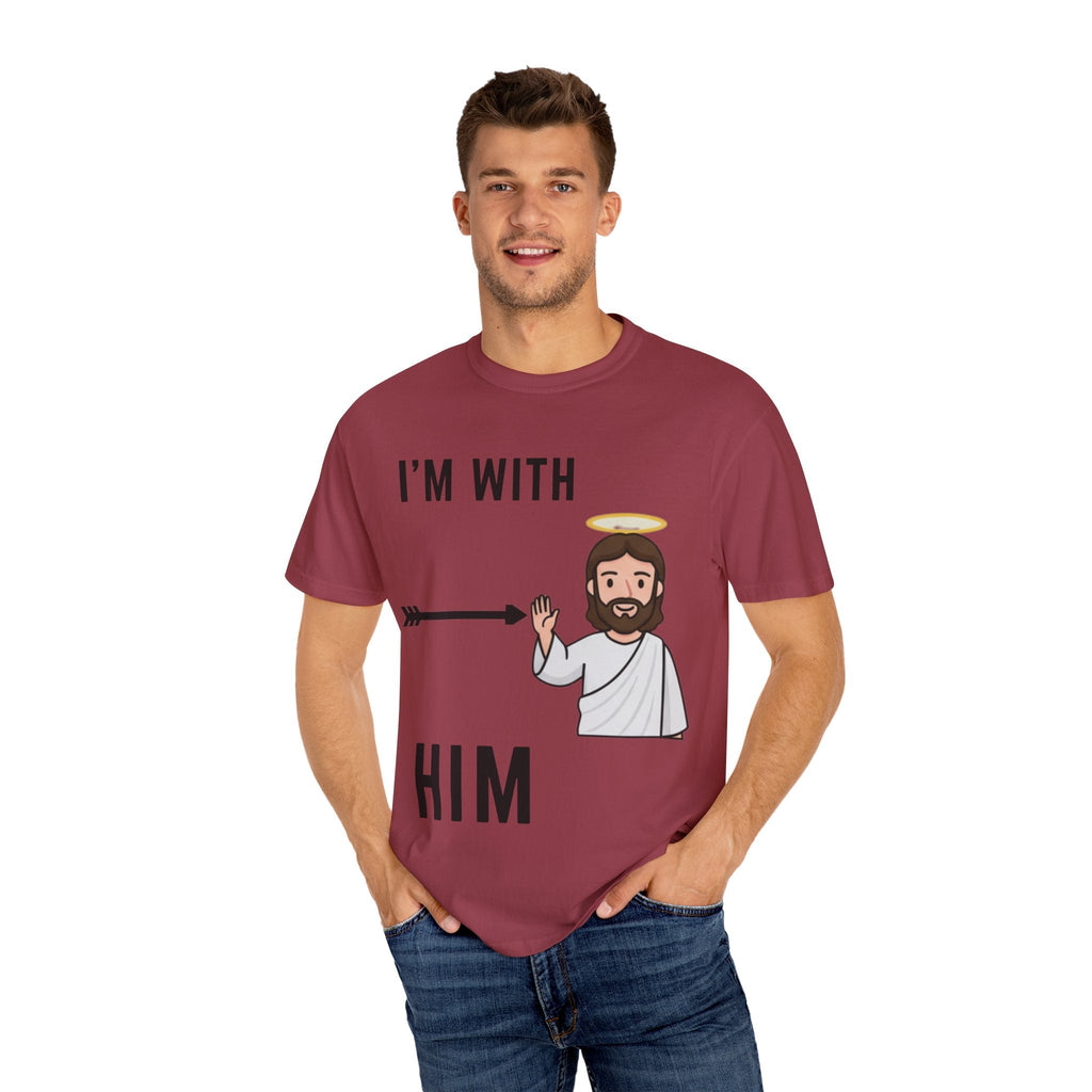 🔥 I’m With Him → Christian T-Shirt | Arrow Pointing to Jesus | Minimalist Faith Tee | Subtle Cross Design | Bible-Inspired Apparel by Uplifted Gear Printify