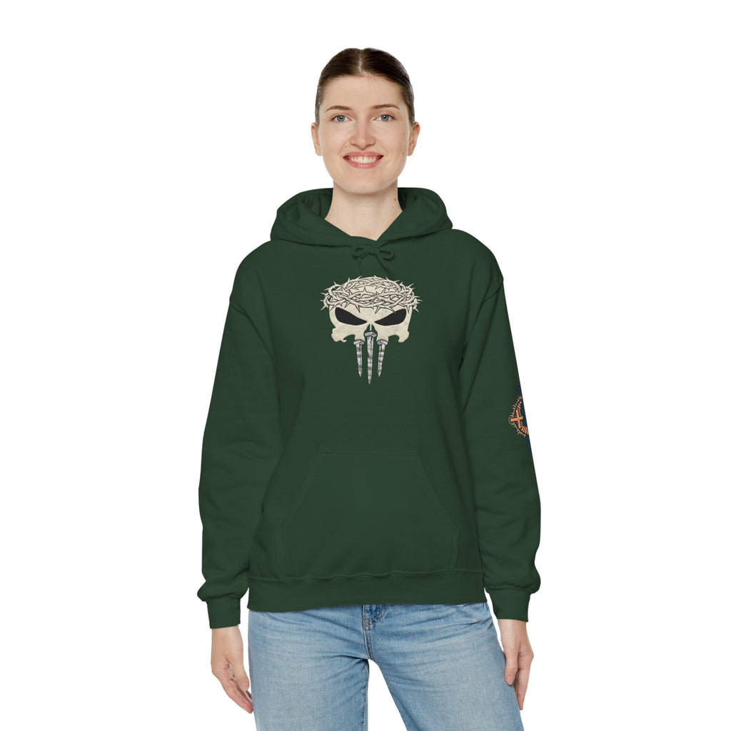 Christian Skull Hoodie - Crown of Thorns & Nails - Warrior Faith Hoodie Printify