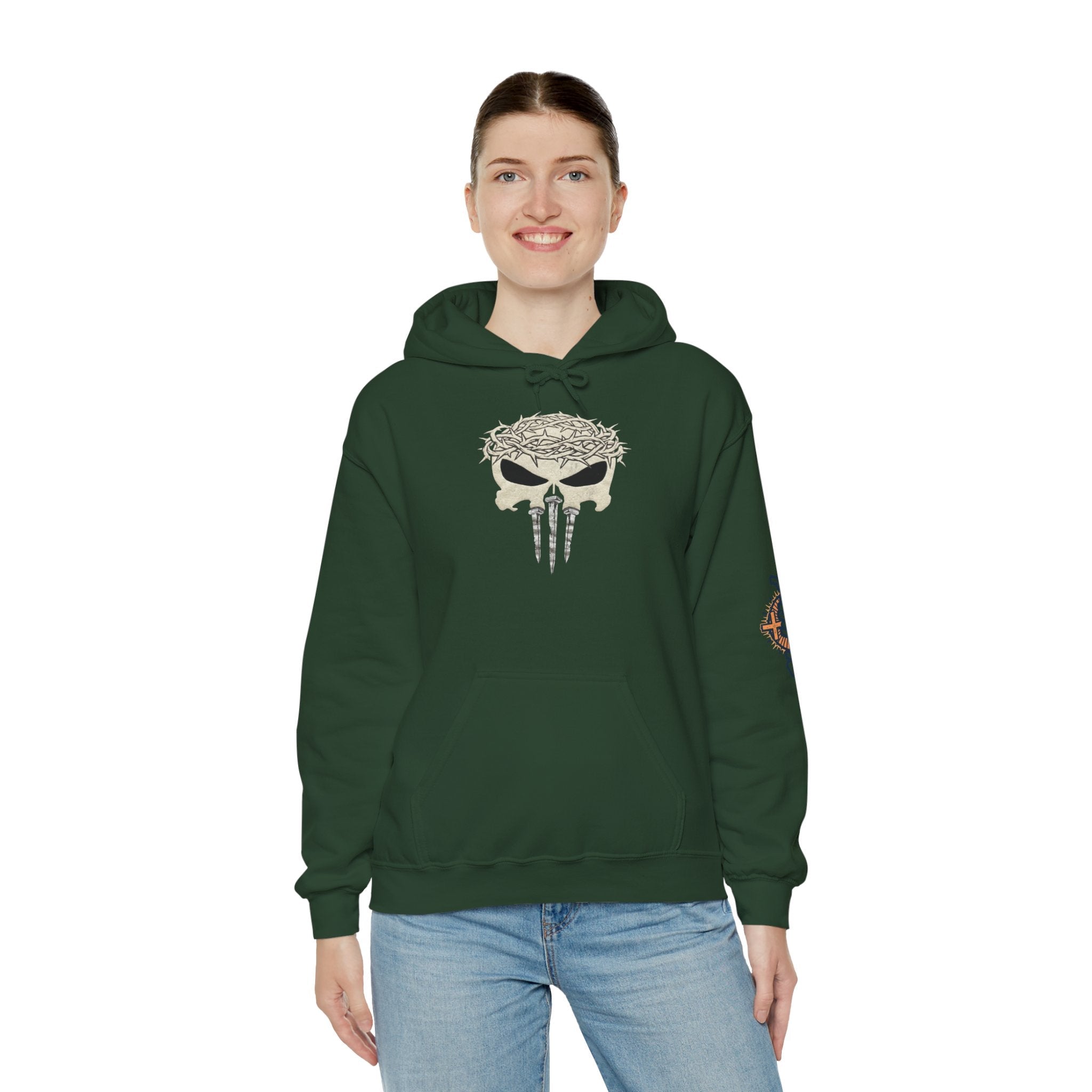 Christian Skull Hoodie - Crown of Thorns & Nails - Warrior Faith Hoodie Printify