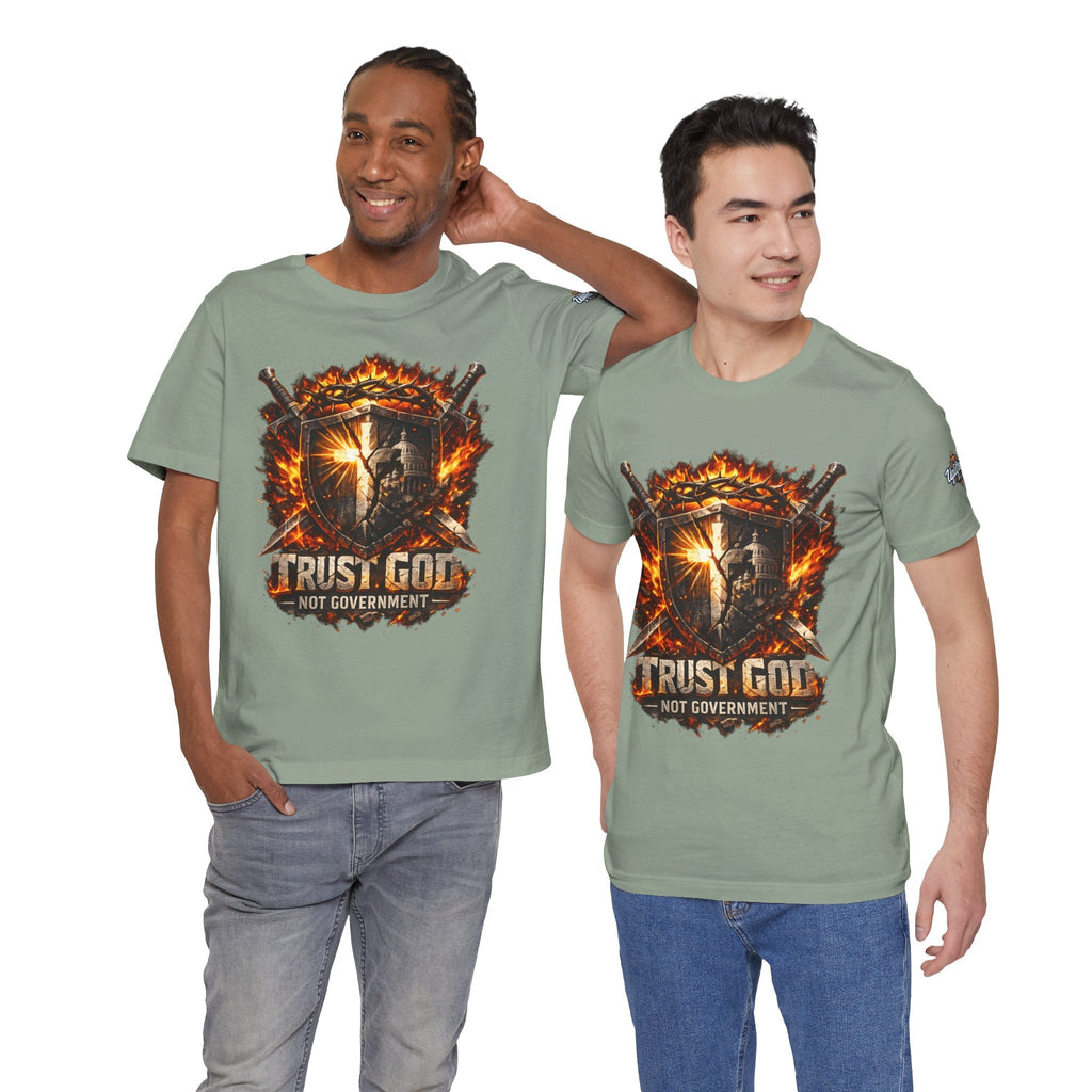 Trust God Not Government Shield Tee — Patriotic Christian Faith T-Shirt Printify