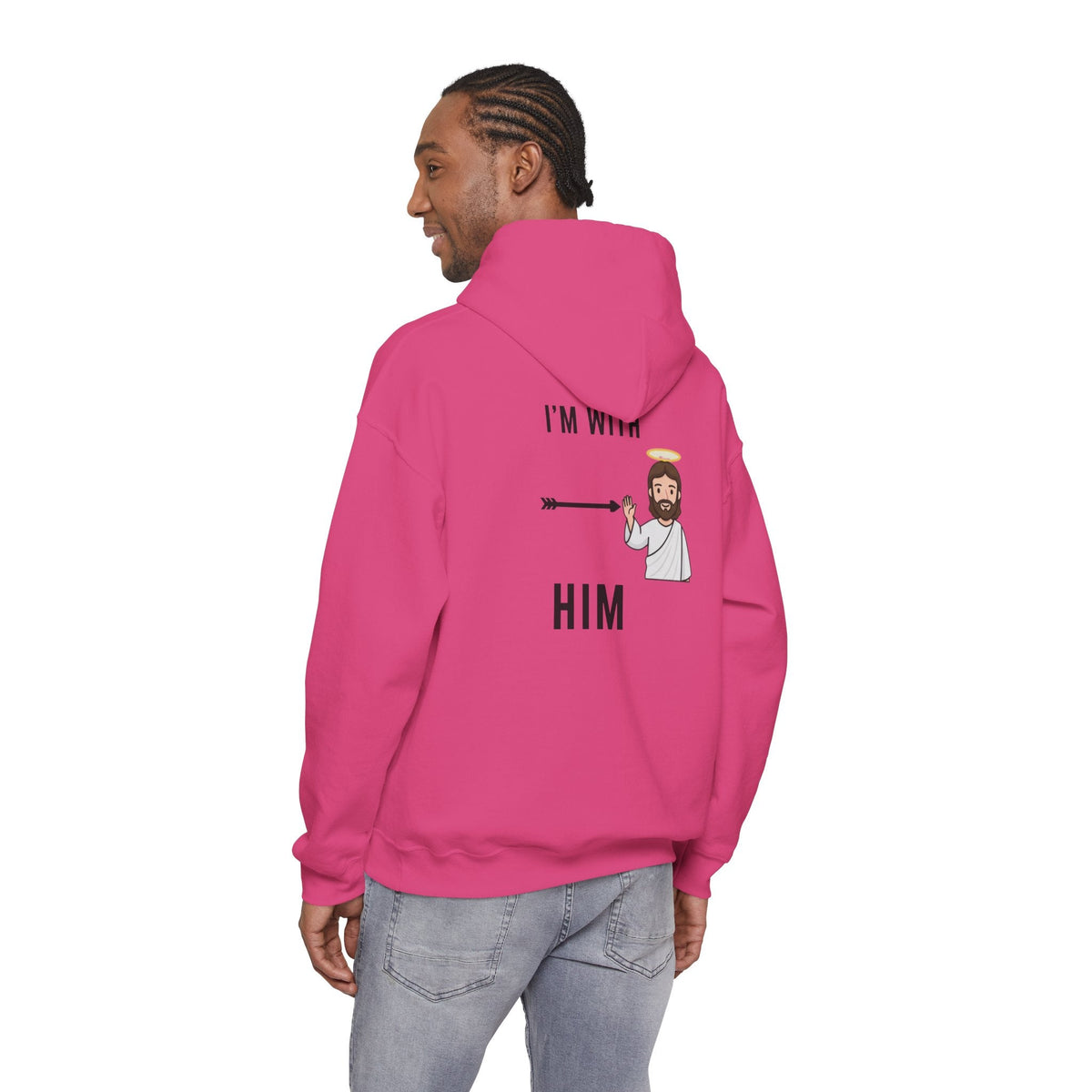 🔥 I’m With Him → Christian Hoodie | Arrow Pointing to Jesus | Minimalist Faith Tee | Subtle Cross Design | Bible-Inspired Apparel by Uplifted Gear Printify