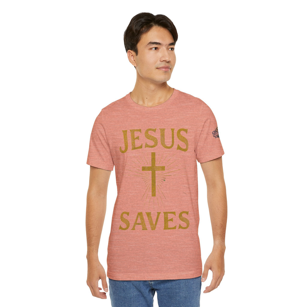Jesus Saves T-shirt – Radiant Cross & Rays of Light Christian T-shirt for Eternal Hope & Faith Printify