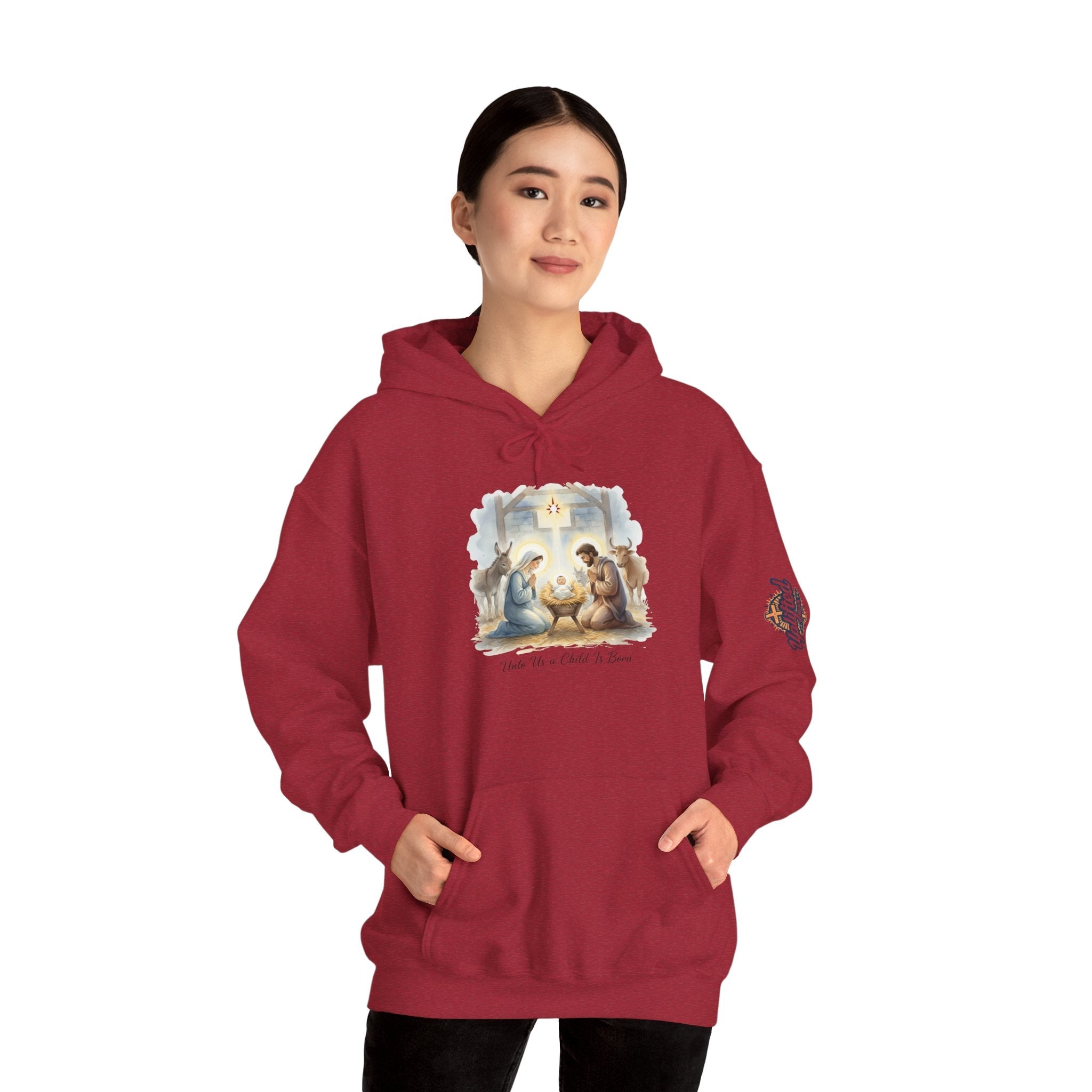Unto Us a Child is Born Hoodie – Isaiah 9:6 Nativity Manger Scene Christian Christmas Sweatshirt for Holy Night Faith Printify