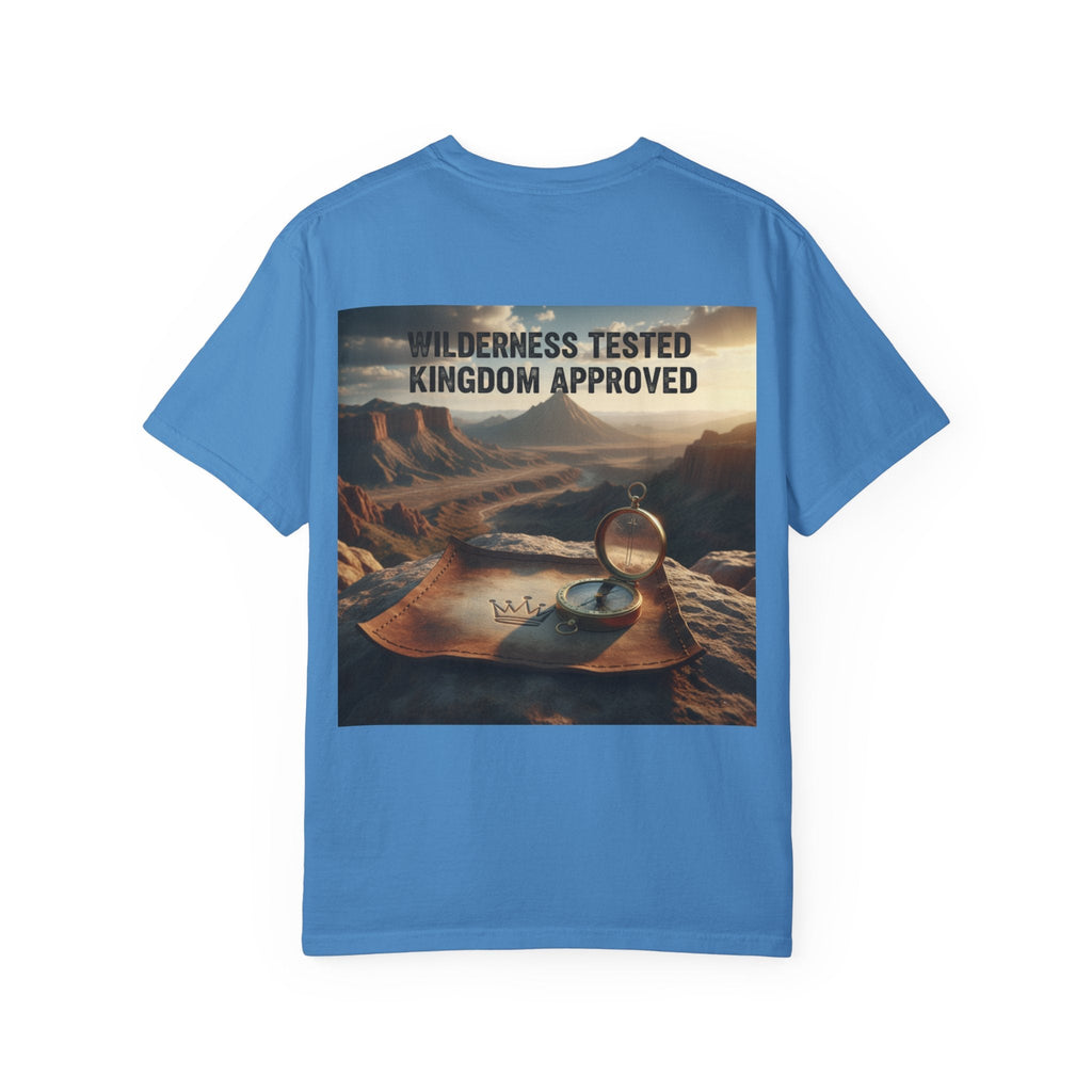 Wilderness Tested Kingdom Approved T-shirt – Mountain Desert Compass Crown Christian T-shirt for Biblical Adventure Faith Printify