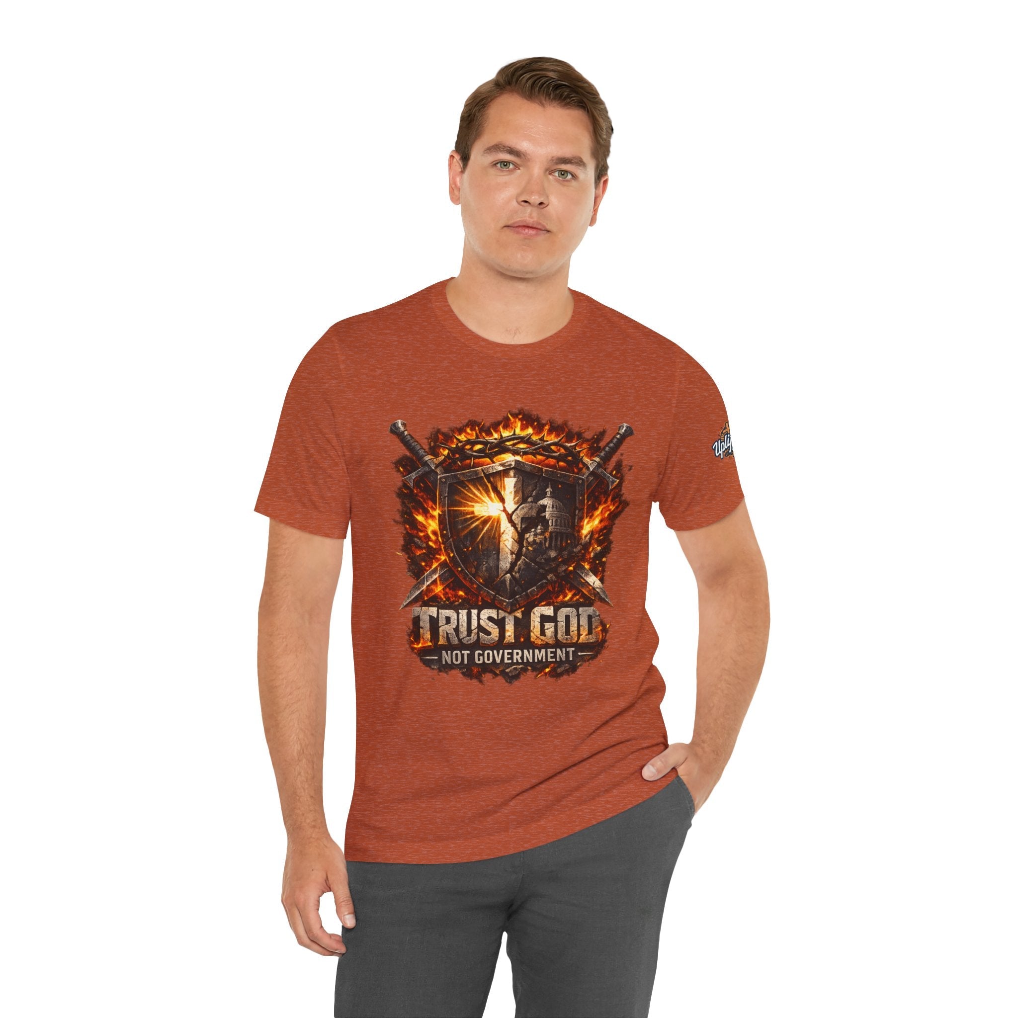 Trust God Not Government Shield Tee — Patriotic Christian Faith T-Shirt Printify