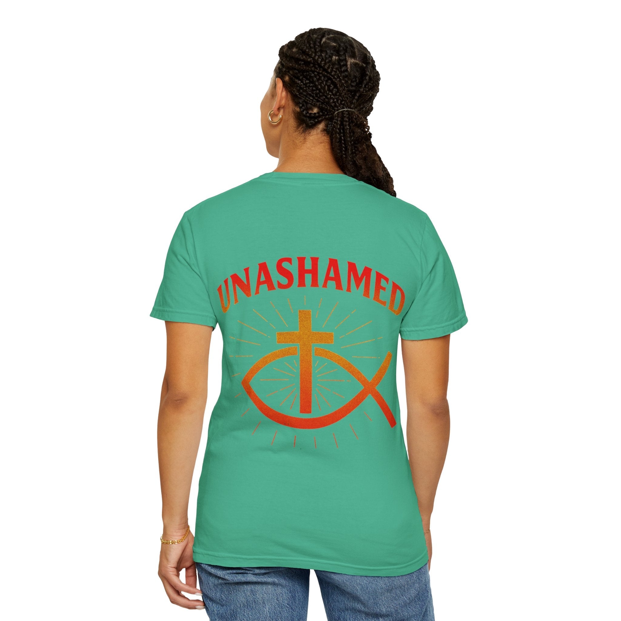 Unashamed T-shirt – Ichthys Jesus Fish & Cross Christian Sweatshirt for Romans 1:16 Bold Faith Printify