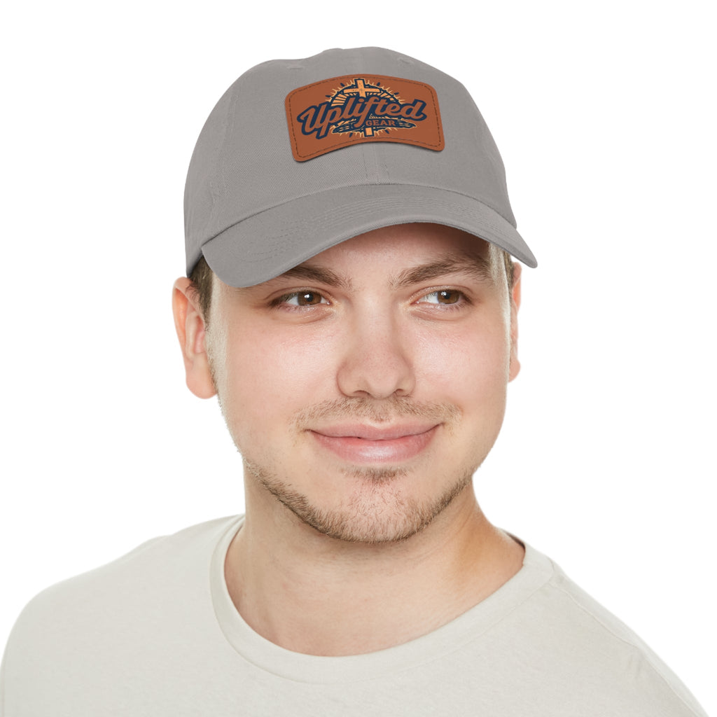 Uplifted Gear Leather Patch Dad Hat — Vintage Aviation Logo Cap Printify