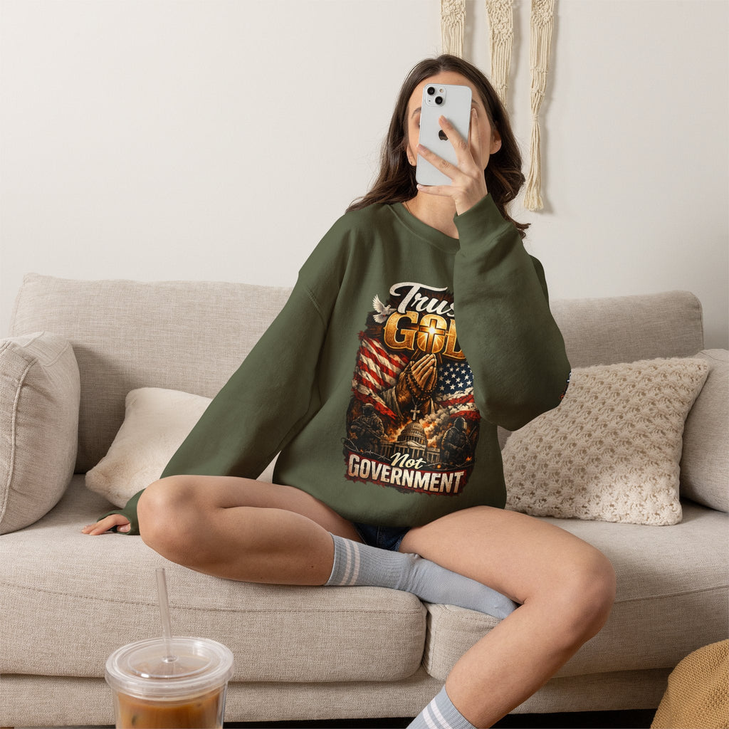 Trust God Not Government Sweatshirt — Vintage Patriotic Christian Sweatshirt Printify