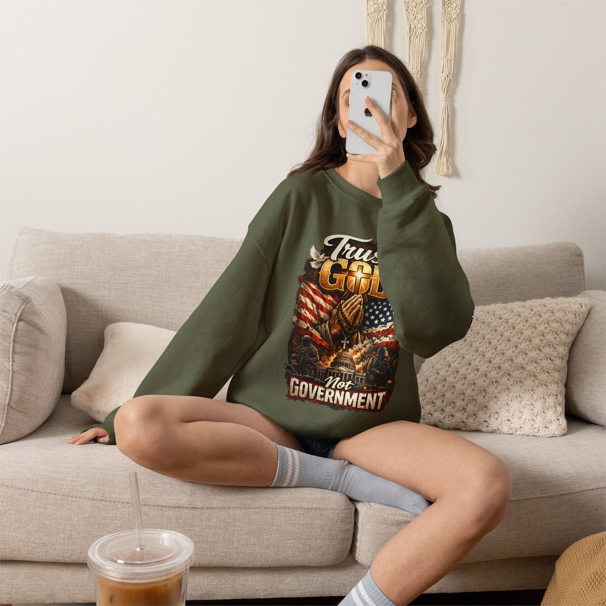 Trust God Not Government Sweatshirt — Vintage Patriotic Christian Sweatshirt Printify