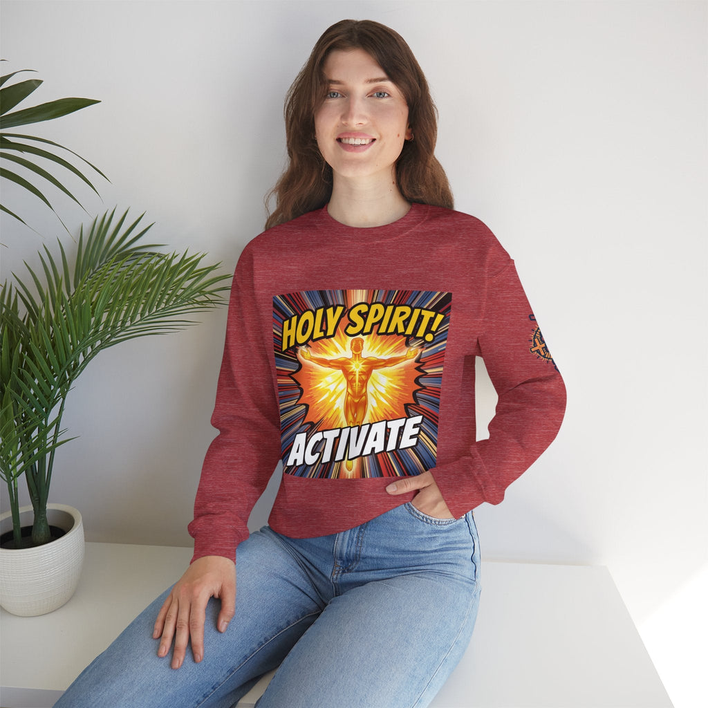 Holy Spirit Activate Sweatshirt – Superhero Christian Sweatshirt with Vibrant Power-Up Design for Faith-Fueled Boldness Printify