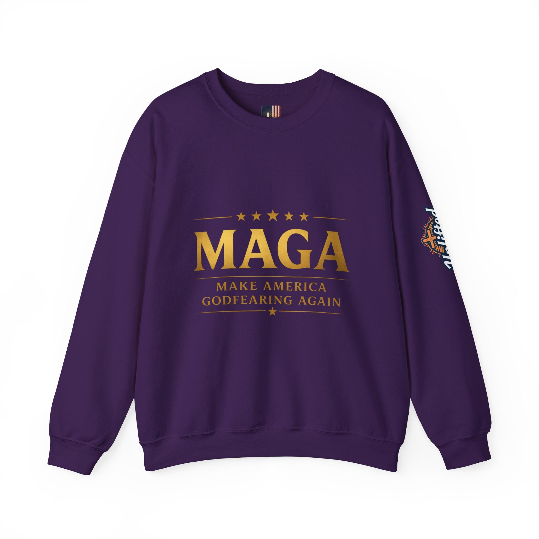 Sweatshirt — "MAGA Make America Godfearing Again" Gold Logo Crewneck Printify