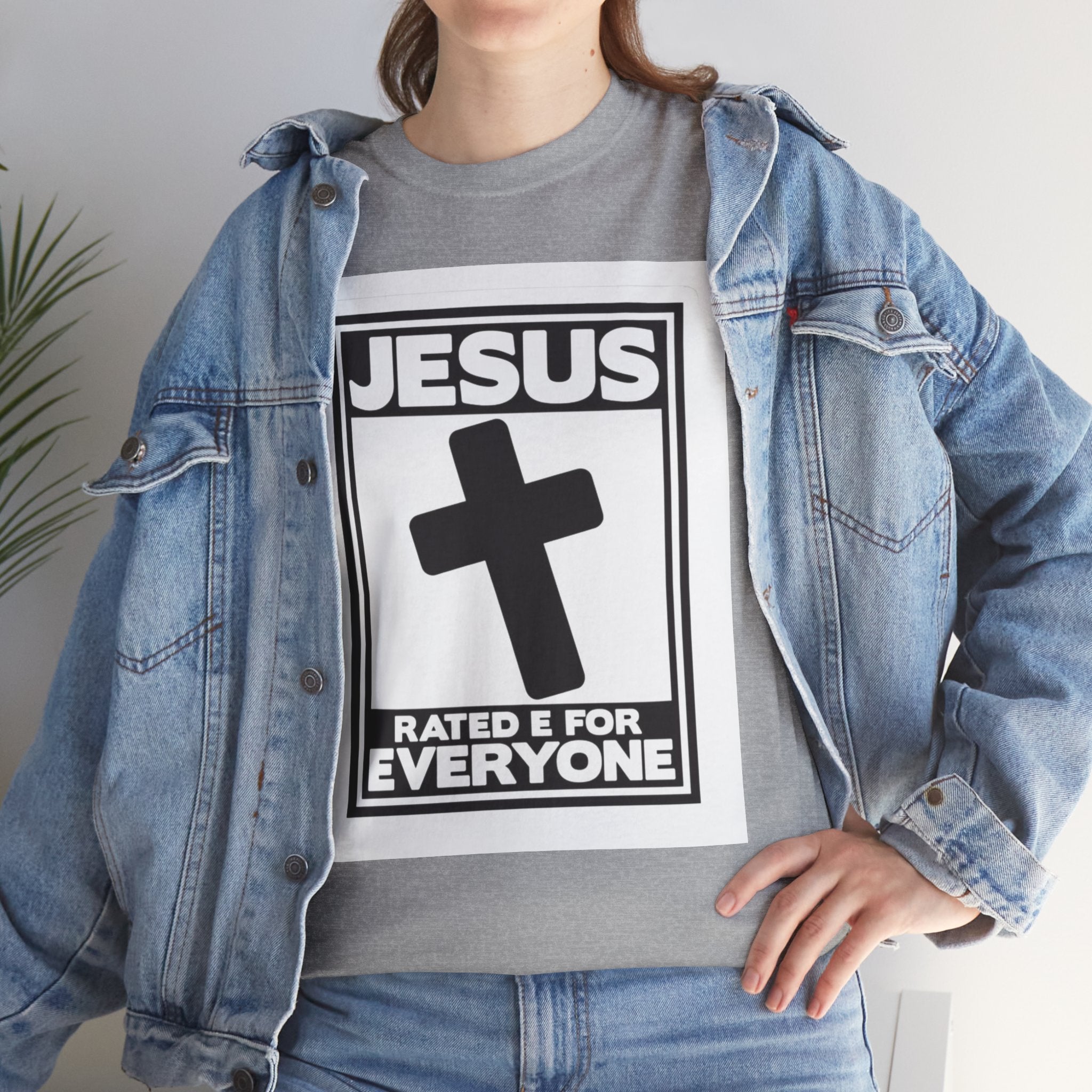 Jesus, Rated E for Everyone T-shirt - Gamer Faith T-shirt - Christian Video Game Parody Printify