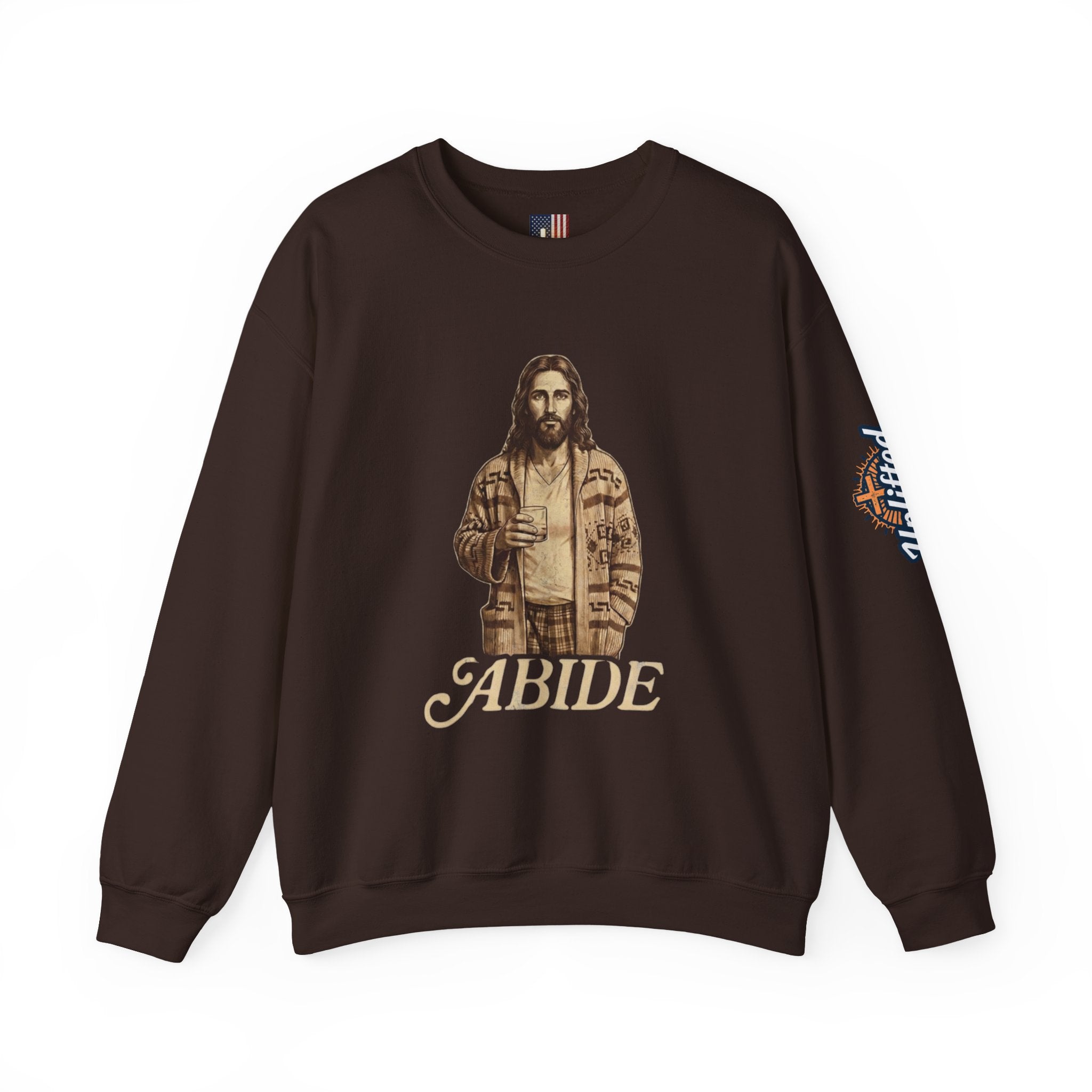 Abide Jesus Sweatshirt — Vintage 'The Dude' Religious Graphic Sweatshirt Printify