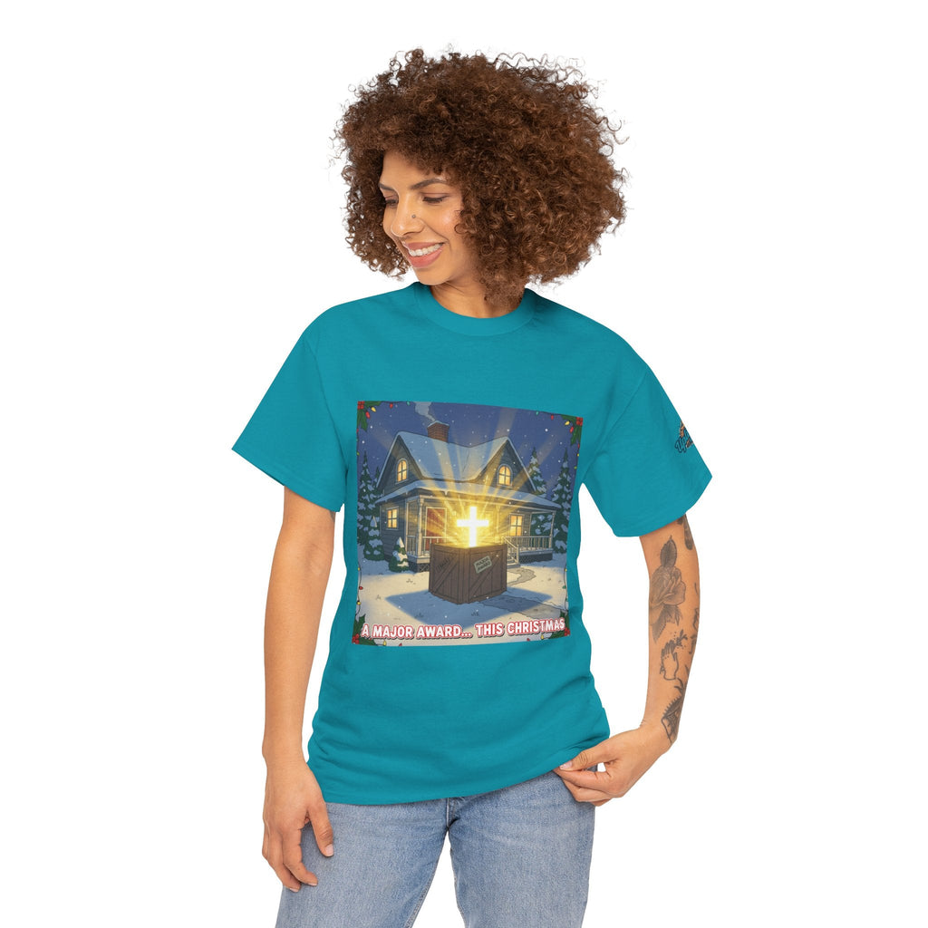 A Major Award This Christmas T-shirt – Fragile Leg Lamp Parody Cross Unboxing Christian T-shirt for Hilarious Faith & Holiday Glow Printify