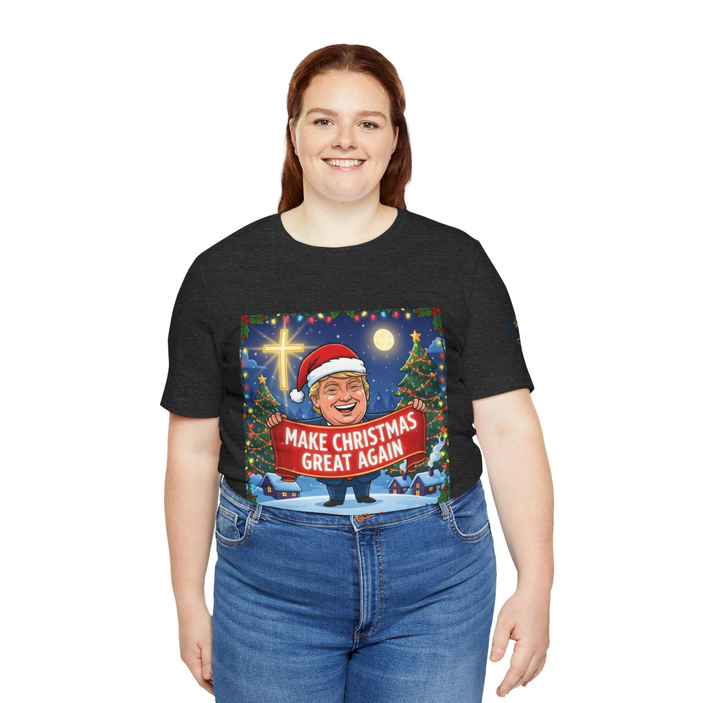 🎄 Make Christmas Great Again – Patriotic Christian Christmas T-Shirt | Bold Holiday Faith Tee | Red & White Banner Design | Uplifted Gear Printify