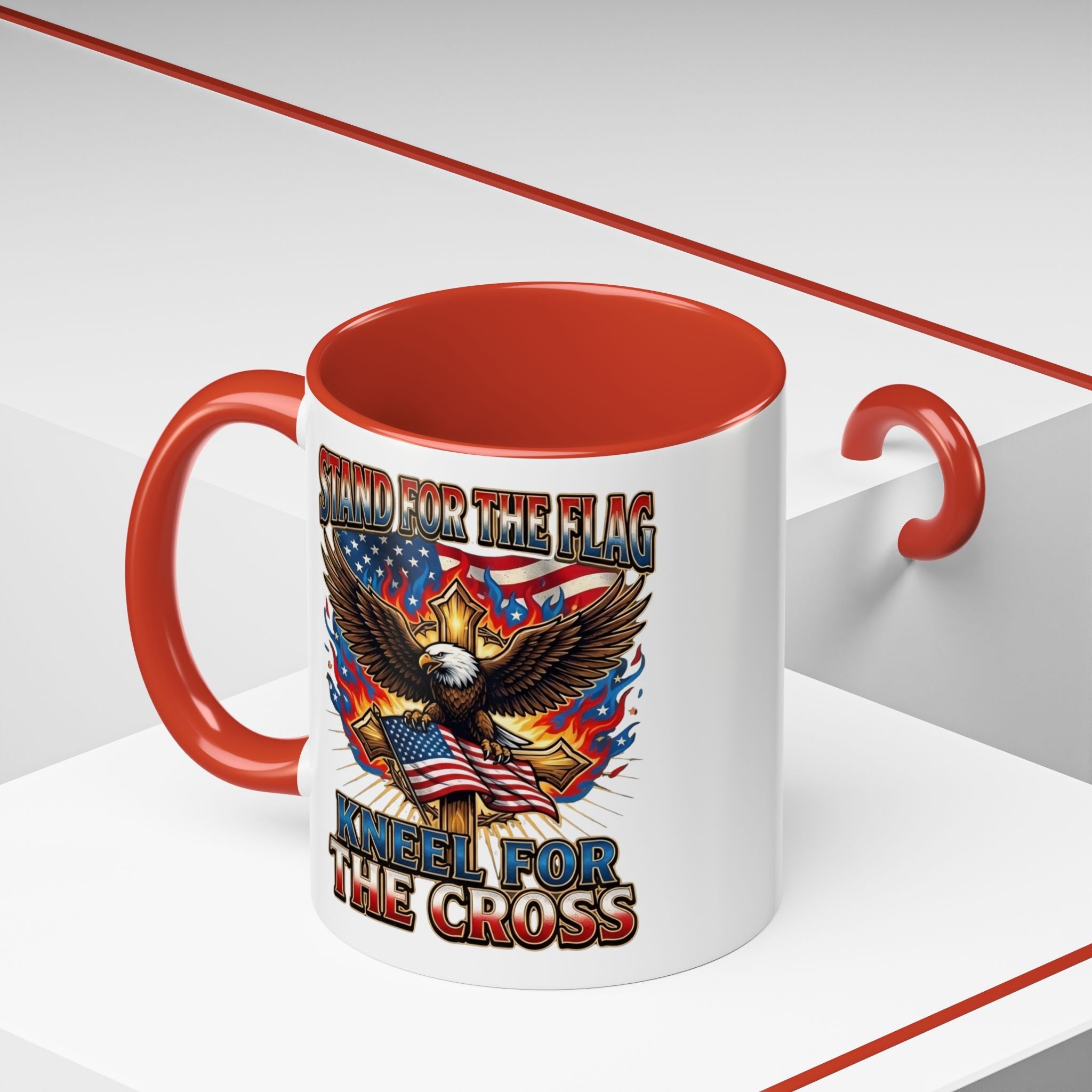 Patriotic Eagle Coffee Mug — "Stand for the Flag, Kneel for the Cross" (11/15oz) Printify