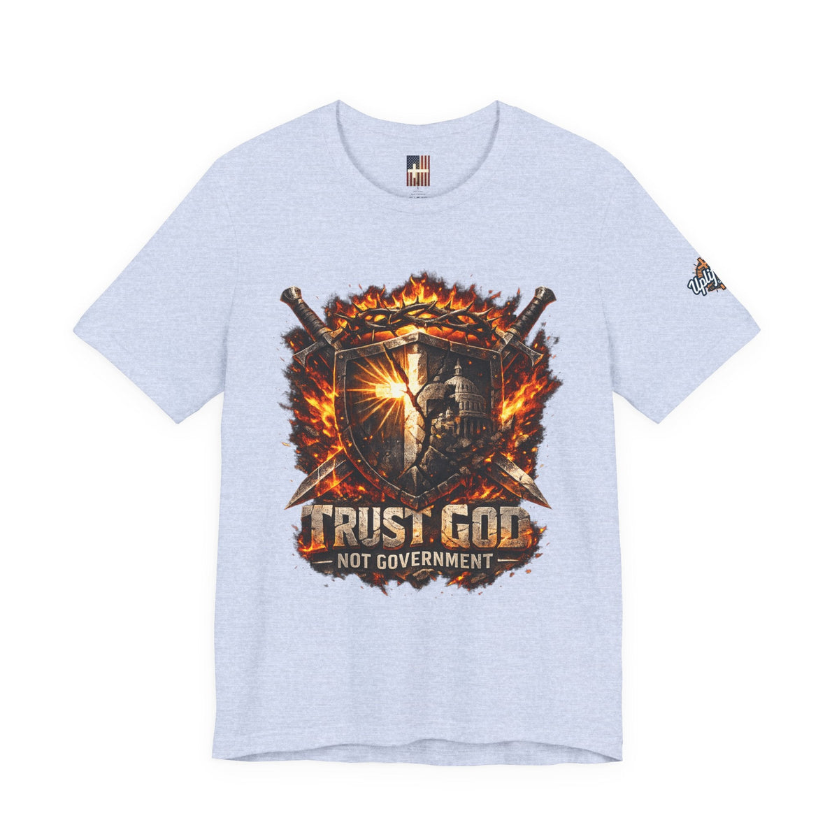Trust God Not Government Shield Tee — Patriotic Christian Faith T-Shirt Printify