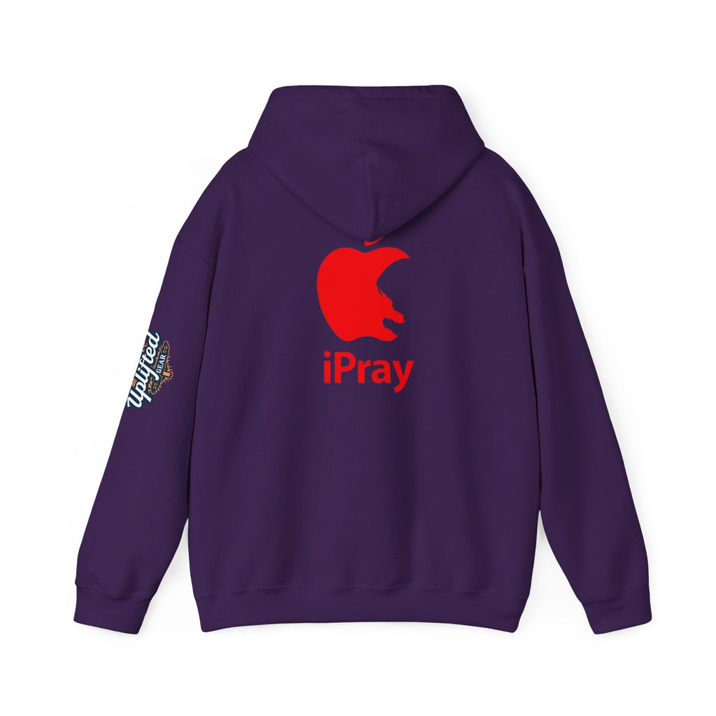 iPray Apple Logo Hoodie — Funny Christian Hoodie (Minimal Red Apple Graphic) Printify