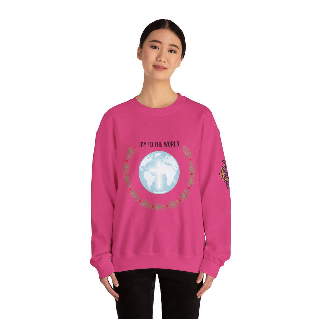 Joy to the World Sweatshirt – Wreath Earth Nativity Christian Christmas Sweatshirt for Isaiah 9:6 Holiday Faith & Festive Joy Printify