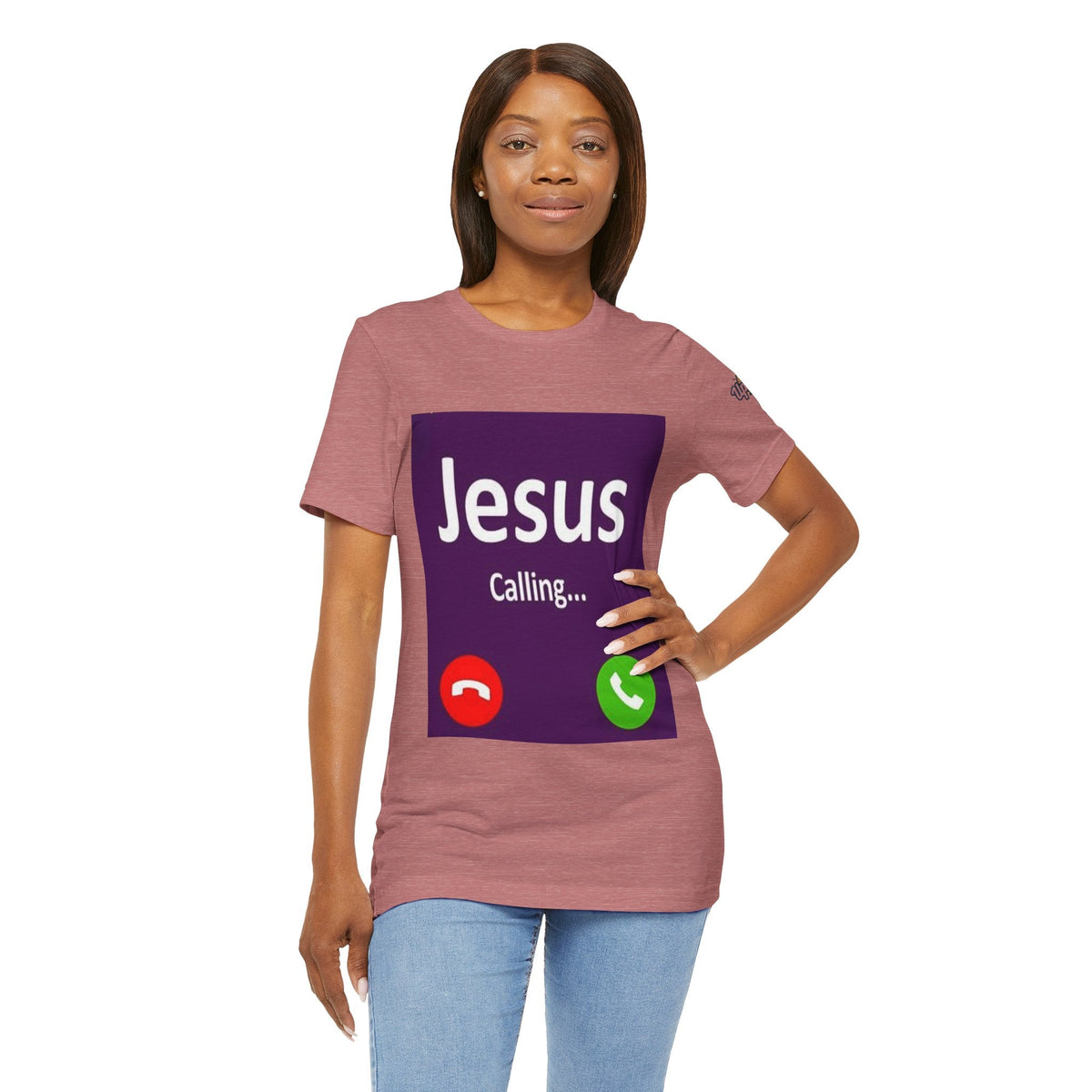 Jesus Calling T-shirt – Funny Cell Phone Screen Christian T-shirt for Divine Connection & Faith Humor Printify