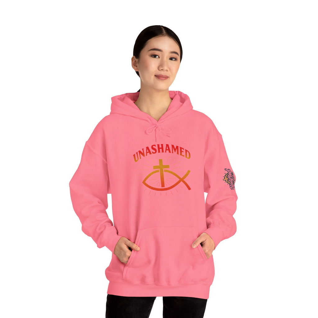 Unashamed Hoodie – Ichthys Jesus Fish & Cross Christian Sweatshirt for Romans 1:16 Bold Faith Printify