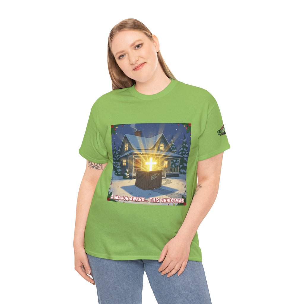 A Major Award This Christmas T-shirt – Fragile Leg Lamp Parody Cross Unboxing Christian T-shirt for Hilarious Faith & Holiday Glow Printify