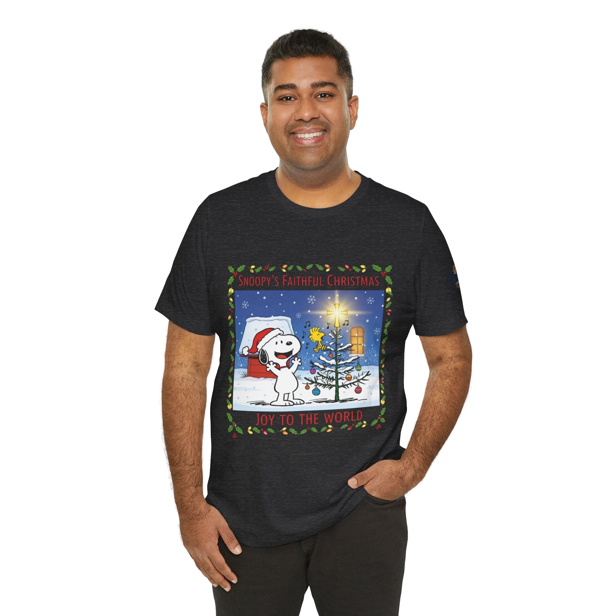 🎄 Faithful Christmas Friends – Christian Holiday T-Shirt | Festive Tree & Cartoon Duo | Heartwarming Christmas Tee by Uplifted Gear Printify