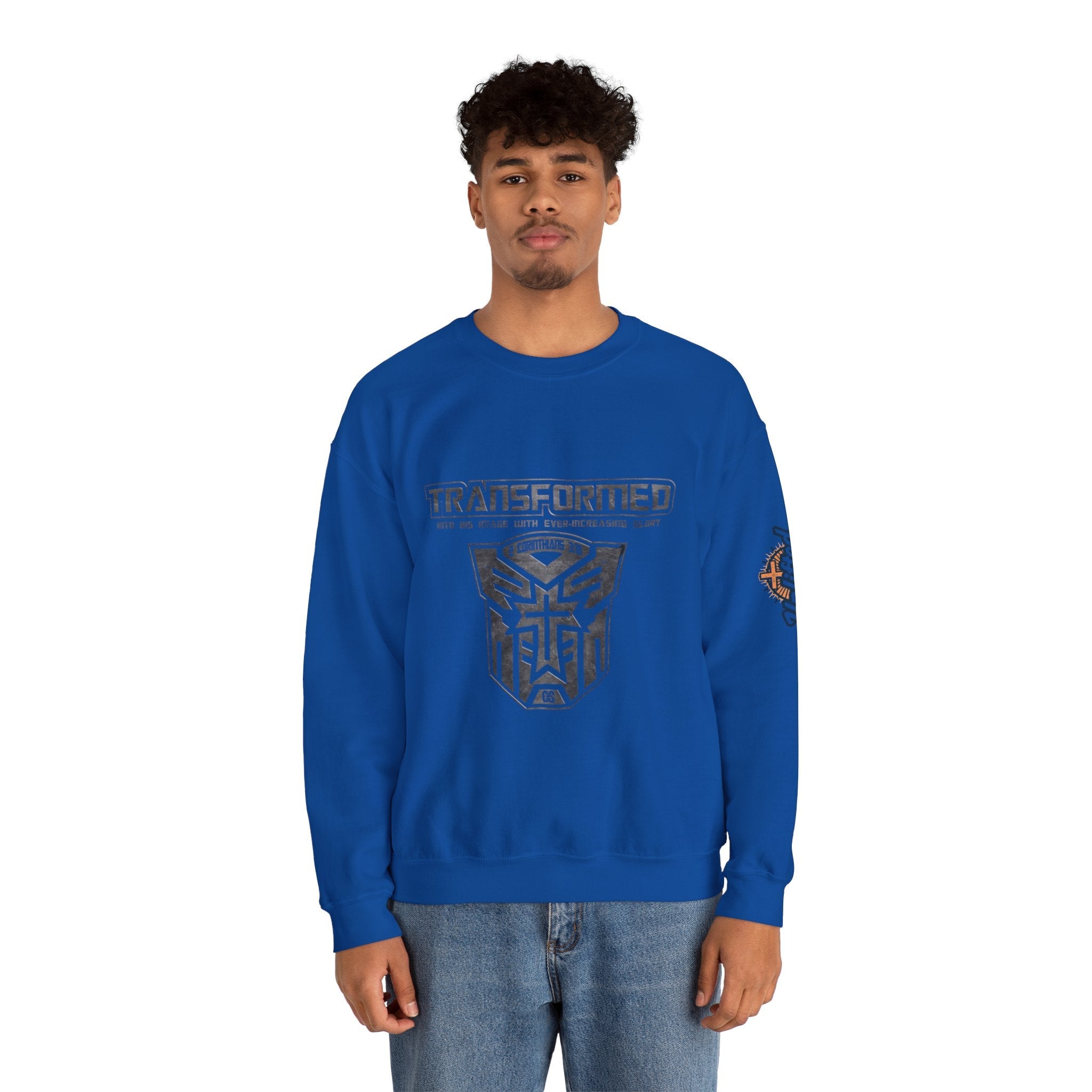 Transformer Logo Christian Sweatshirt | 2 Corinthians 3:18 Bible Verse Sweatshirt Printify
