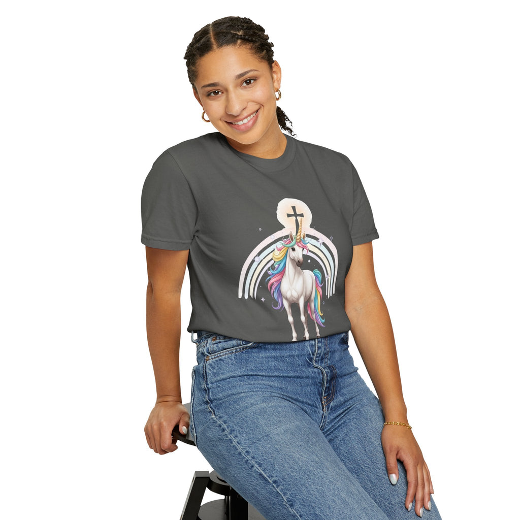 Unique Unicorn Christian T-Shirt – Wonderfully Made with Rainbow Cross & Psalm 139:14 Printify