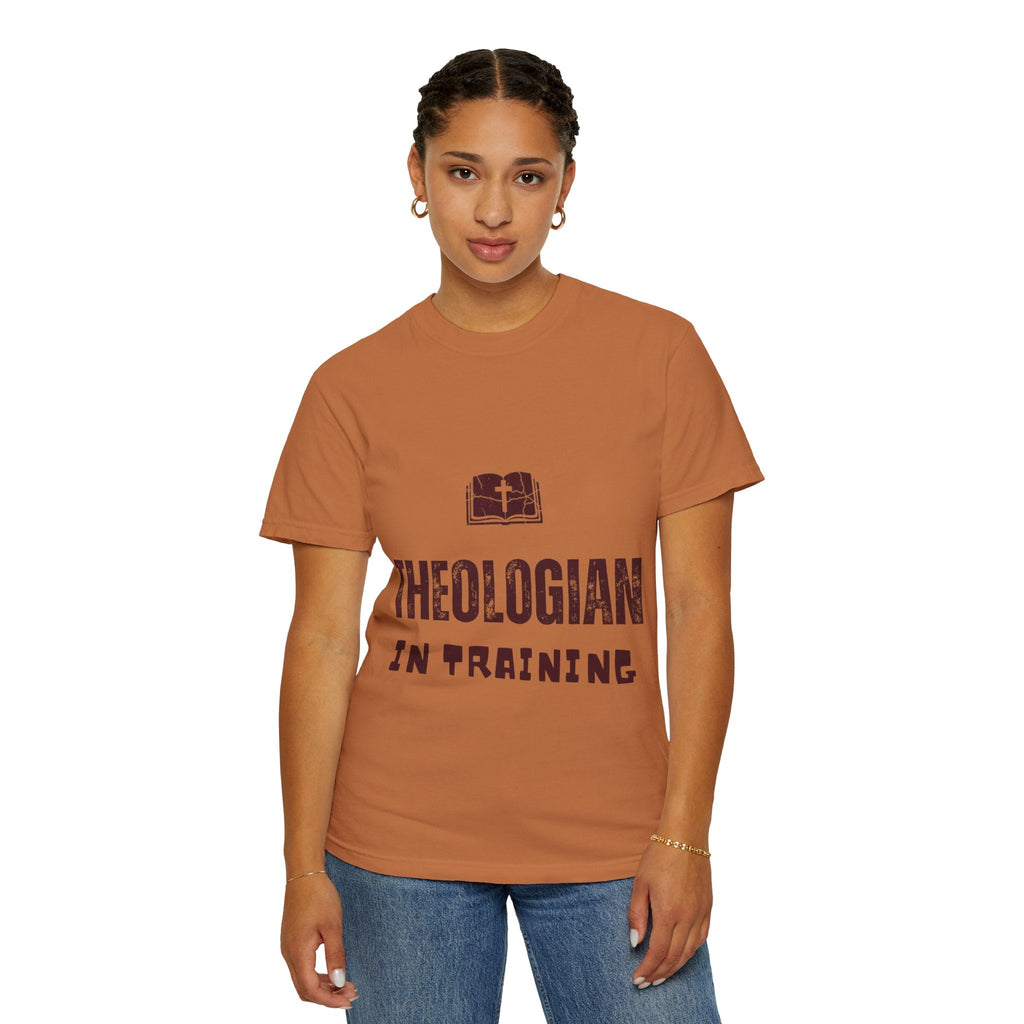 Theologian in Training T-Shirt – Open Bible & Cross Christian Tee for Faithful Learners Printify