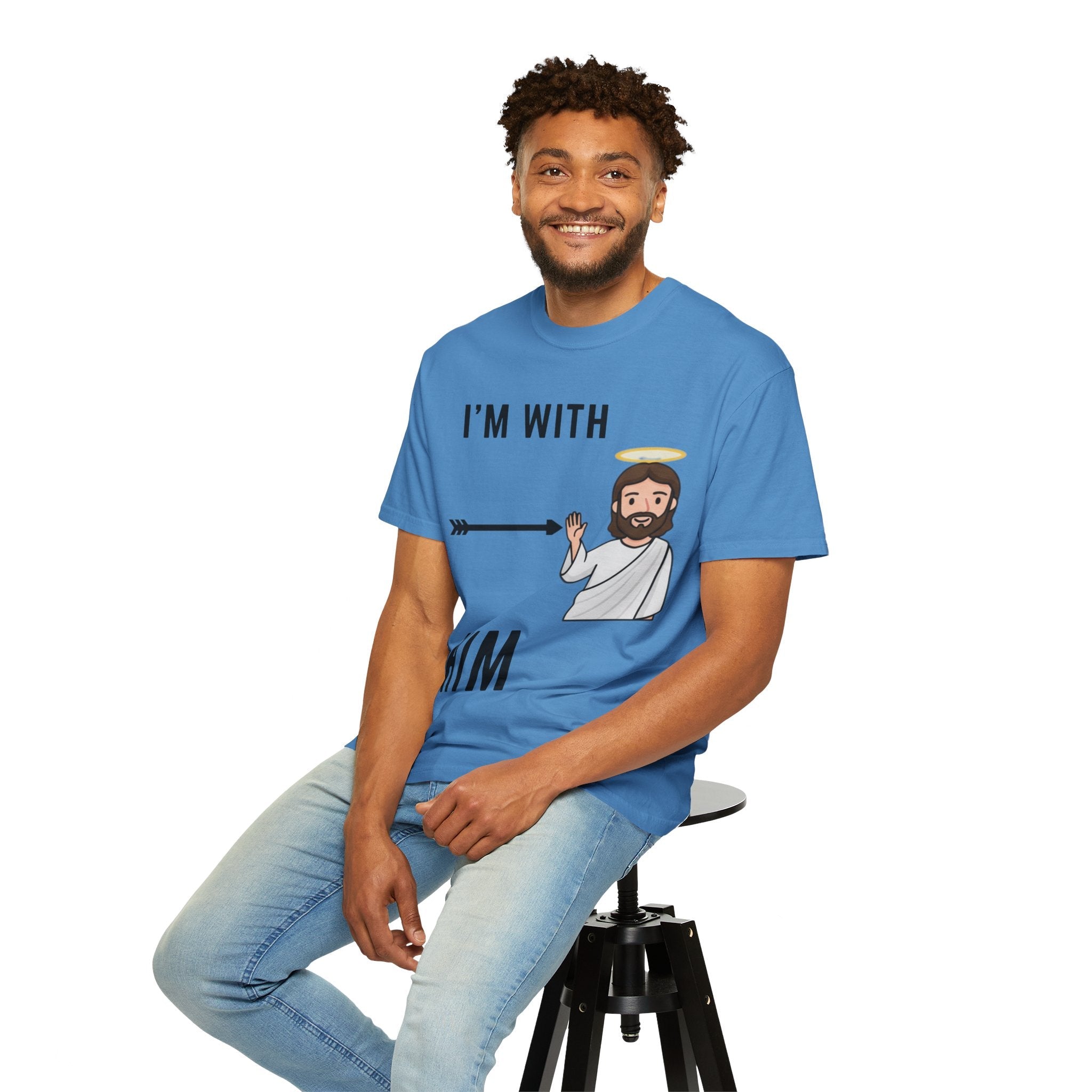 🔥 I’m With Him → Christian T-Shirt | Arrow Pointing to Jesus | Minimalist Faith Tee | Subtle Cross Design | Bible-Inspired Apparel by Uplifted Gear Printify