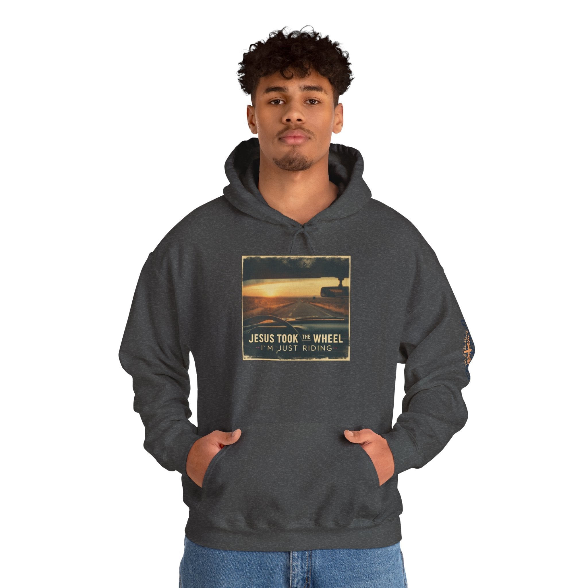 Jesus Took the Wheel I'm Just Riding Hoodie – Funny Christian Convertible Car Sweatshirt for Surrendered Faith & Humor Printify