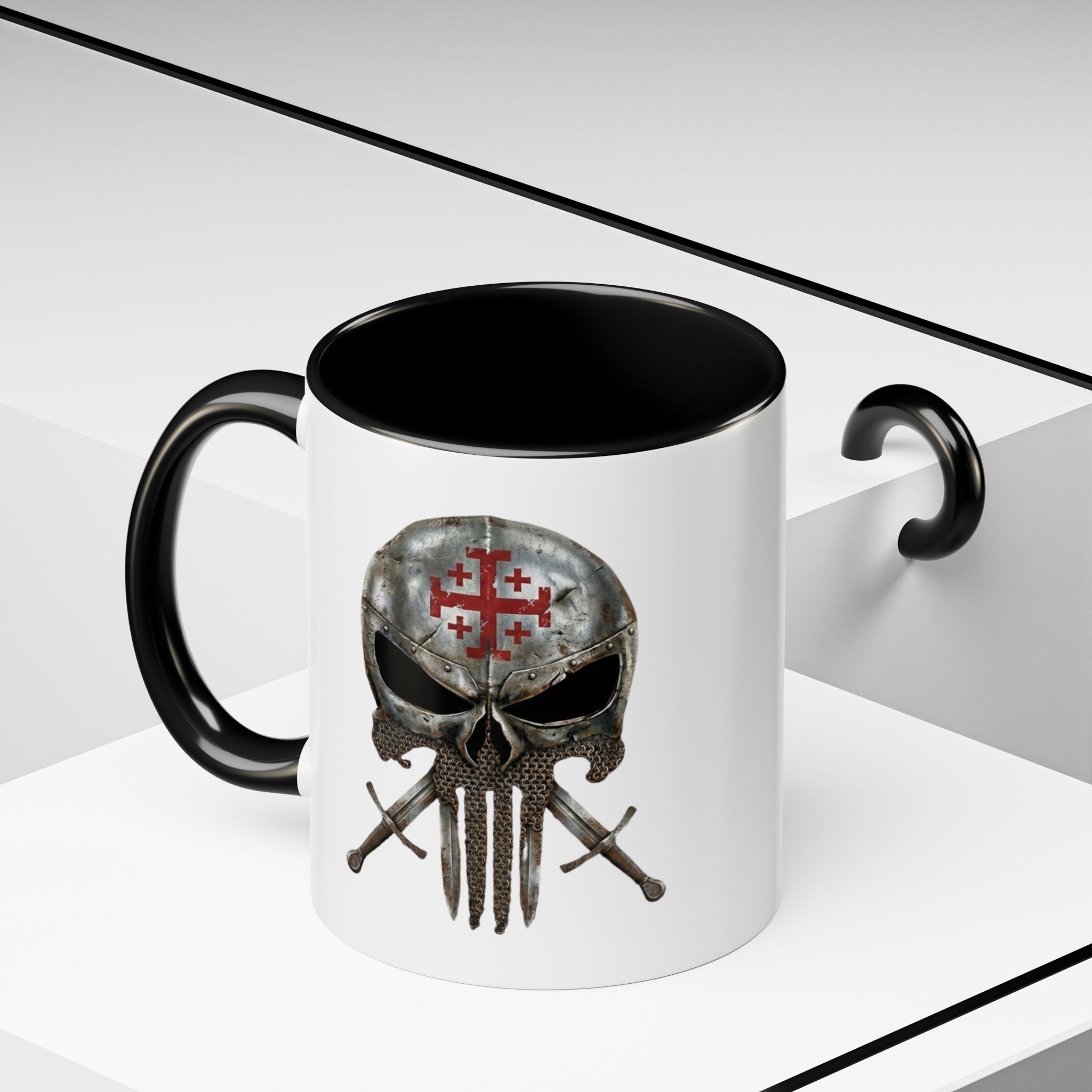 Crusader Knight Coffee Mug — 'Armor of God' Christian Skull 11/15oz Accent Mug Printify