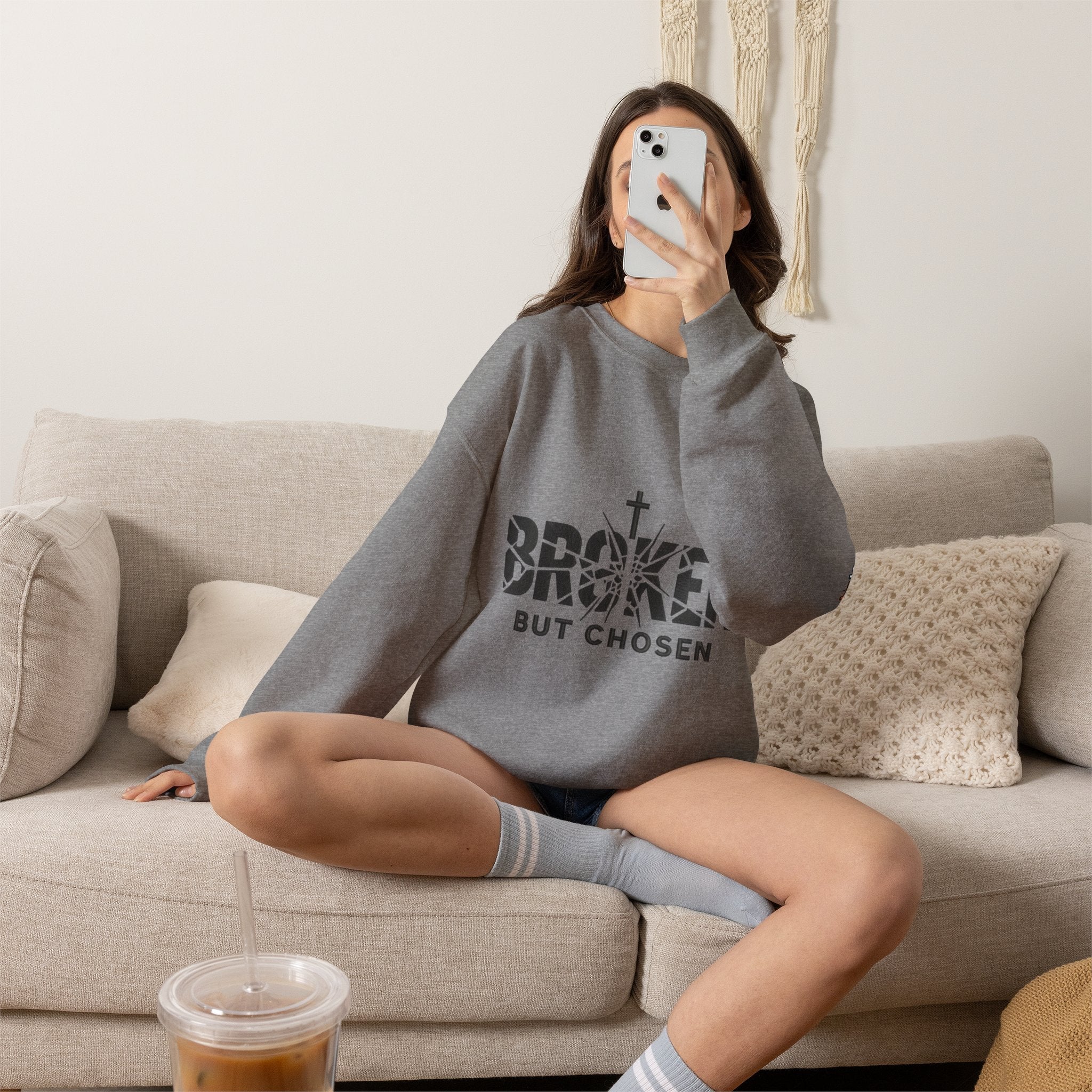 Broken But Chosen Crewneck Sweatshirt Printify