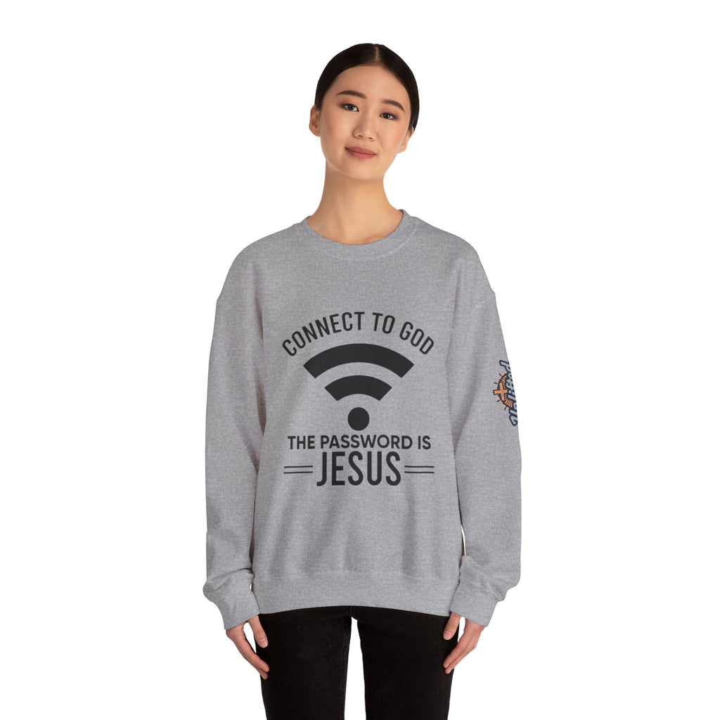 Connect to God Sweatshirt - WIFI Password is Jesus - Funny Christian Faith Sweatshirt Printify