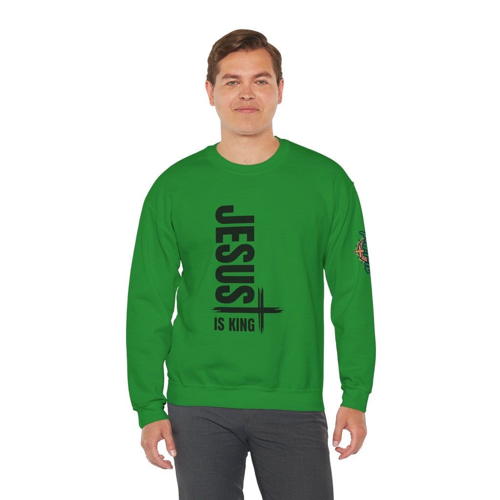 Jesus Is King Sweatshirt | Modern Typographic Cross Christian Sweatshirt Printify