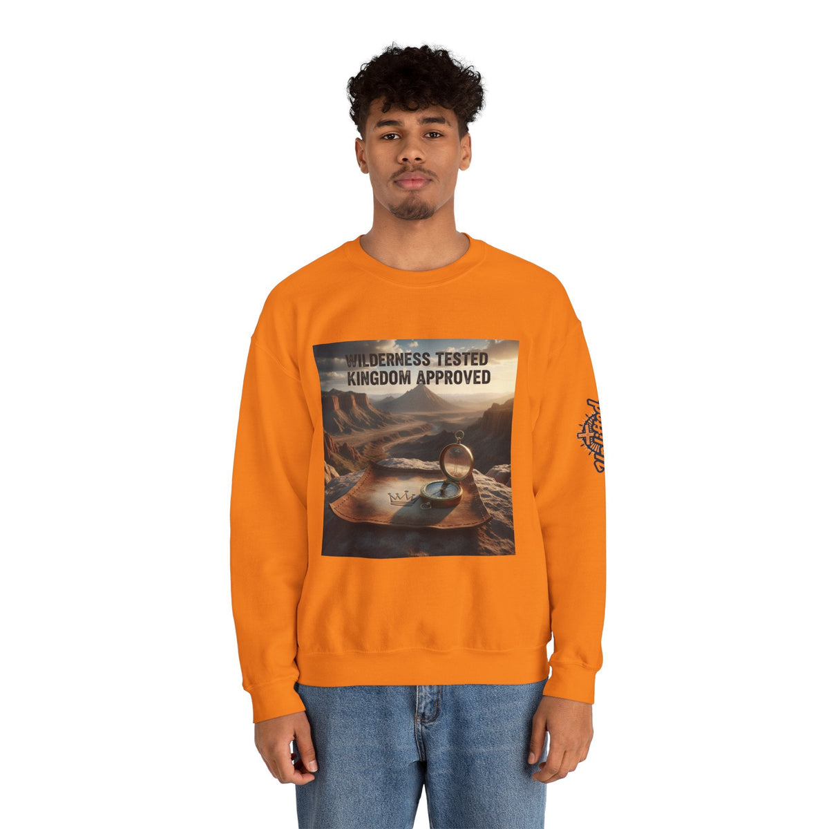 Wilderness Tested Kingdom Approved Sweatshirt – Mountain Desert Compass Crown Christian Sweatshirt for Biblical Adventure Faith Printify
