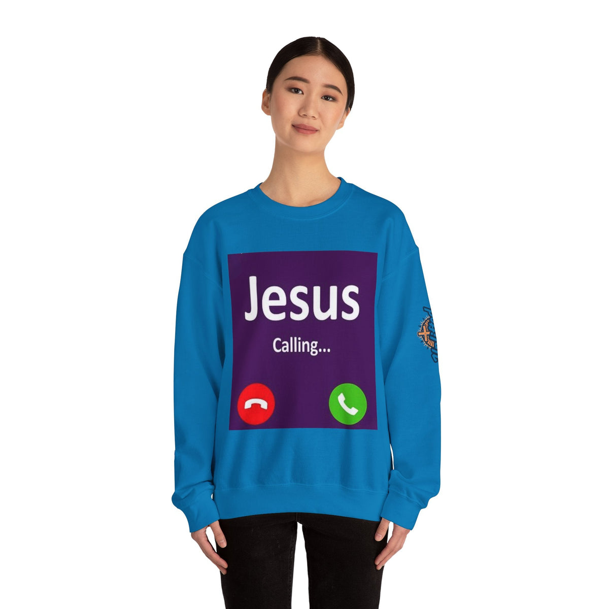 Jesus Calling Sweatshirt – Funny Cell Phone Screen Christian Sweatshirt for Divine Connection & Faith Humor Printify