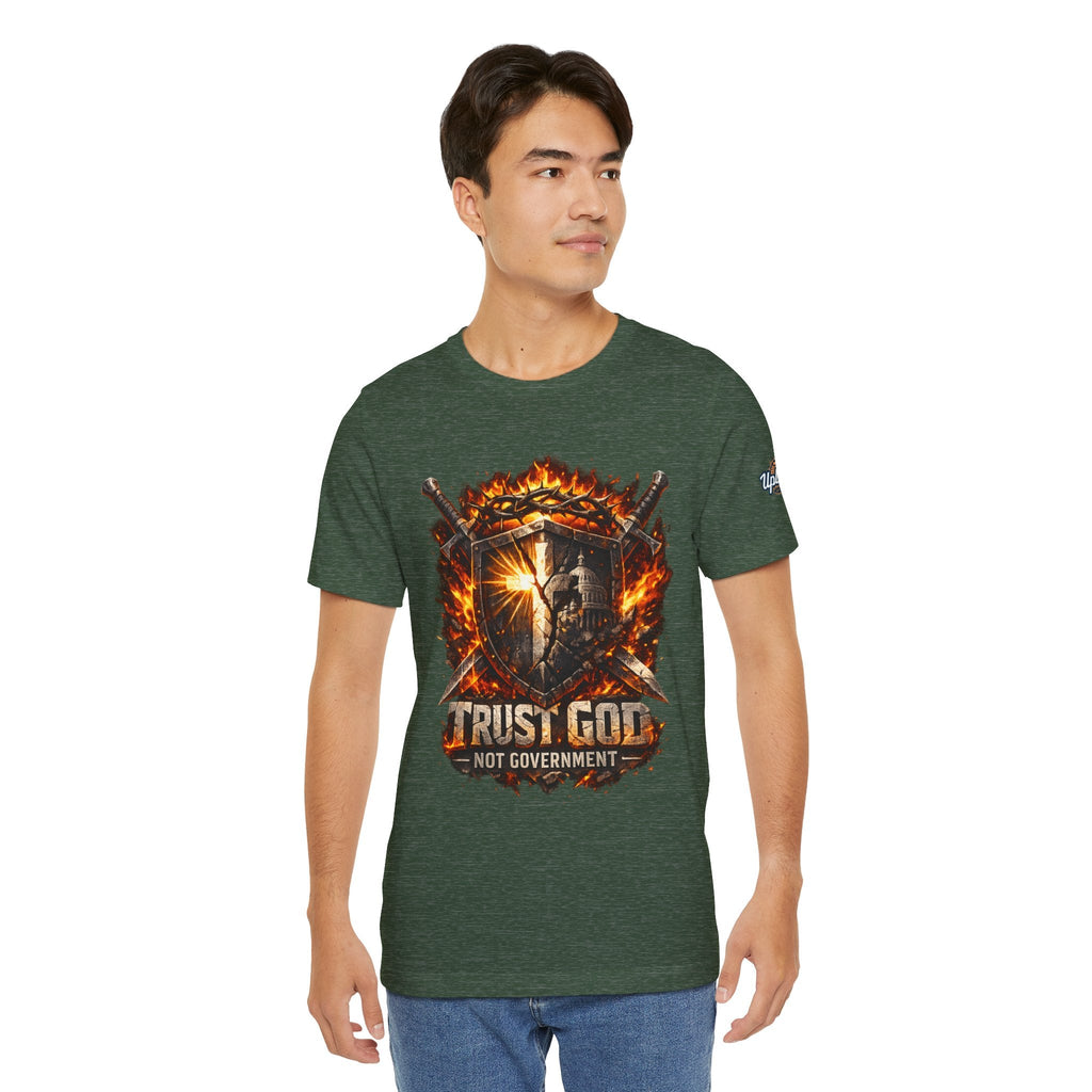 Trust God Not Government Shield Tee — Patriotic Christian Faith T-Shirt Printify
